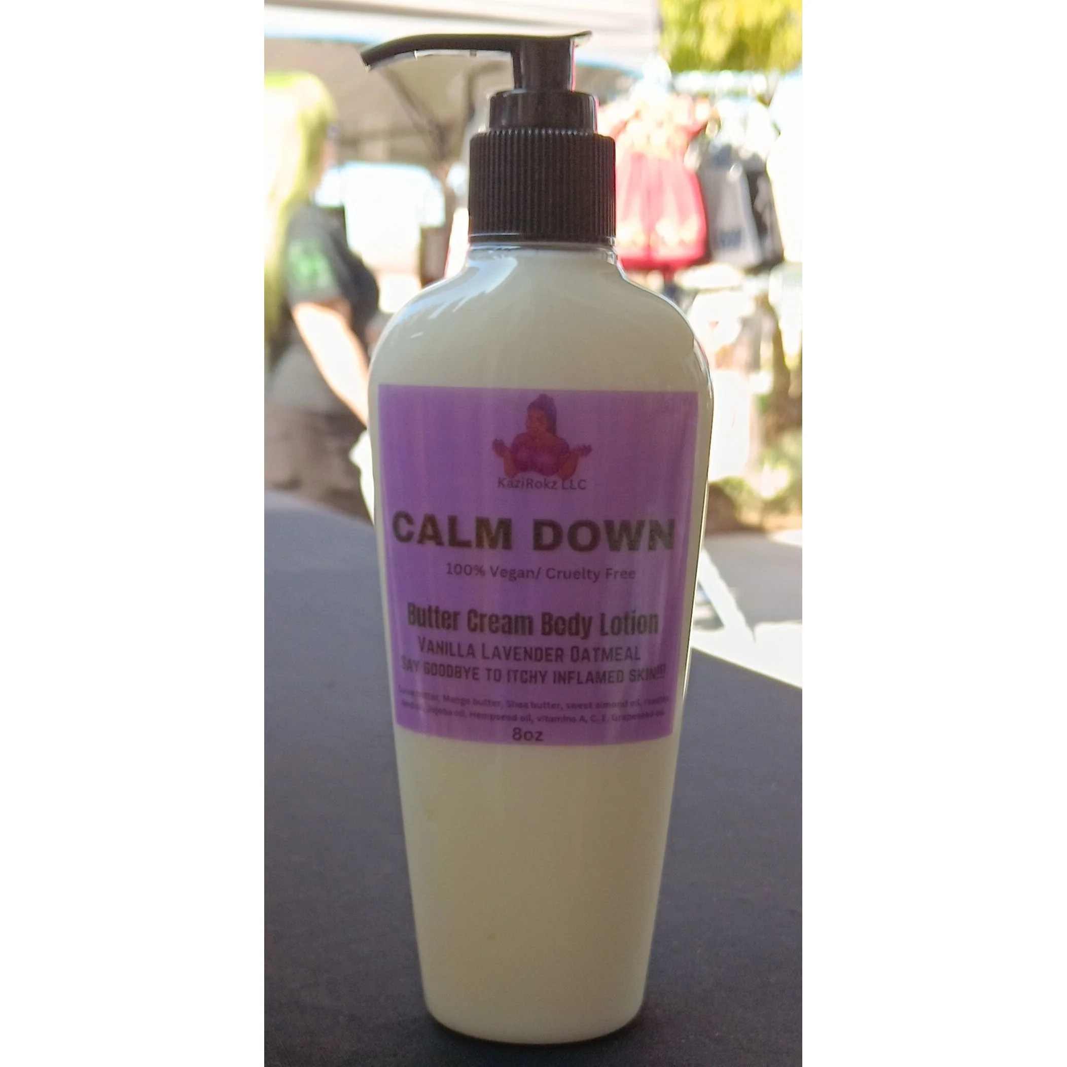CALM DOWN Butter Cream Body Lotion! Vanilla Lavender Oatmeal soothing Eczema and Extreme dry skin moisturizer. 100% Vegan/ Cruelty Free, 8oz Pump Bottle. - Image 2