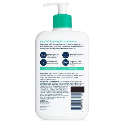 CeraVe Foaming Face Wash with Hyaluronic Acid and Niacinamide for Oily Skin 16 fl oz - Imperfect Container - Image 2