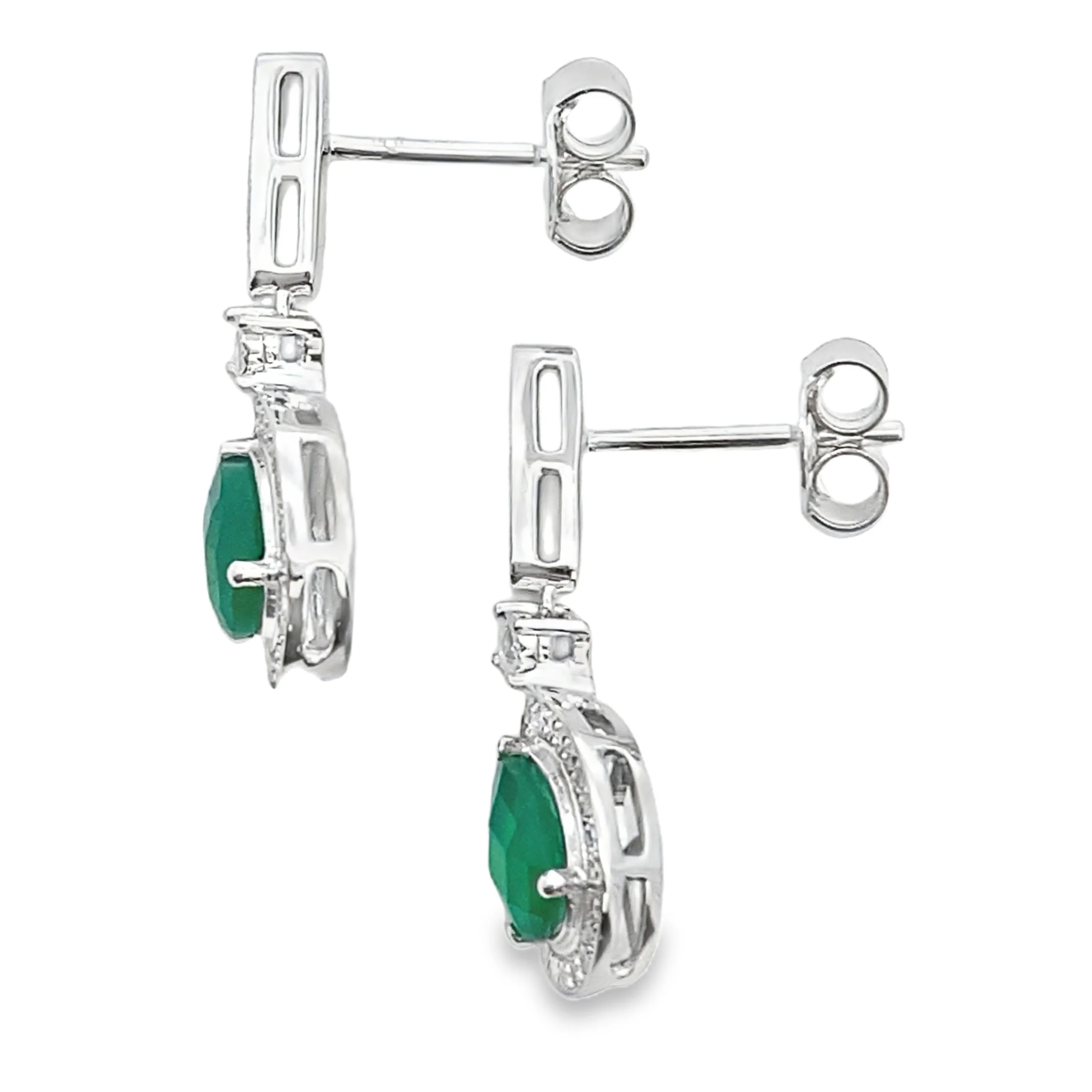 Chalcedony Diamond Dangle Earrings 10KT White Gold - Image 2