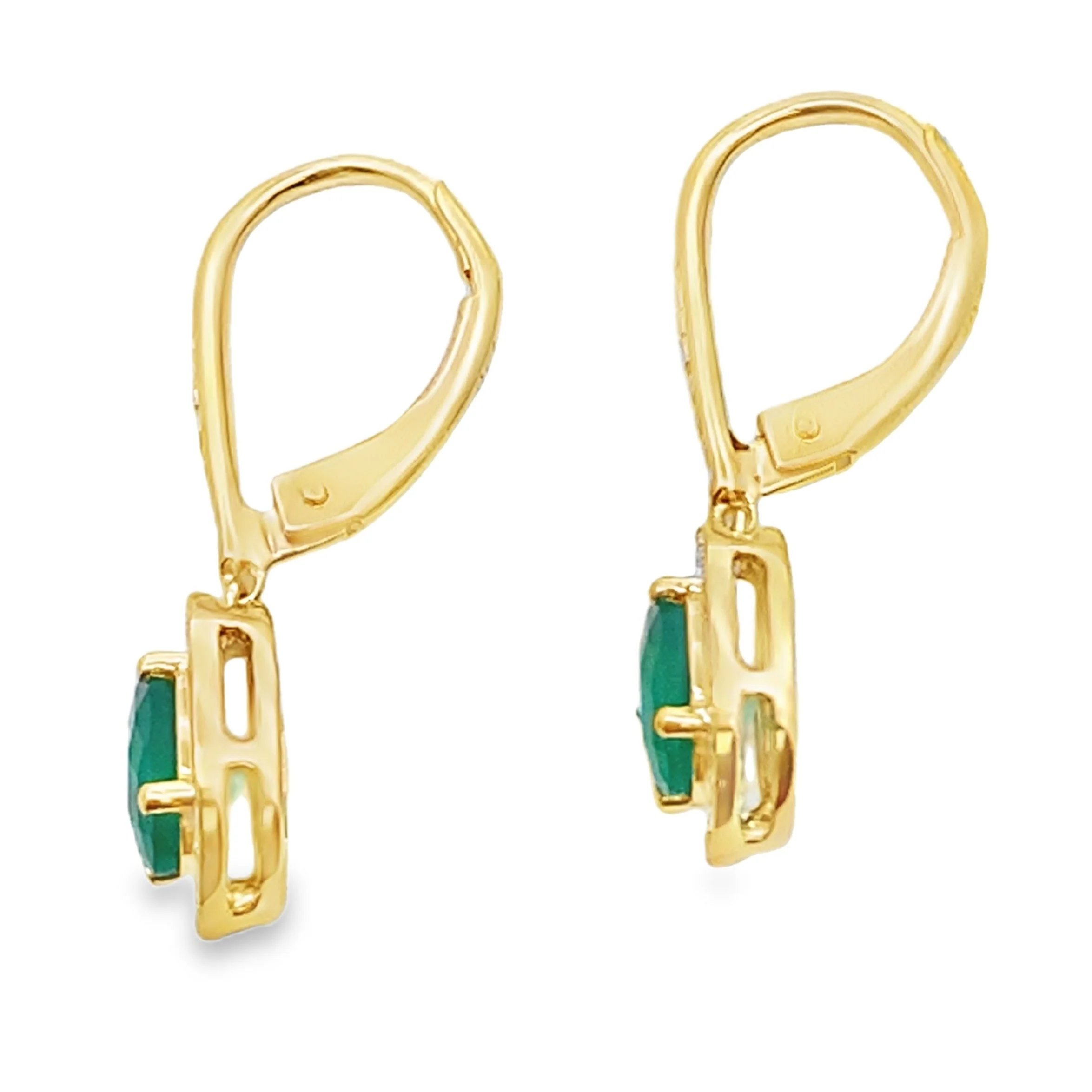 Chalcedony Diamond Dangle Earrings 10KT Yellow Gold - Image 2