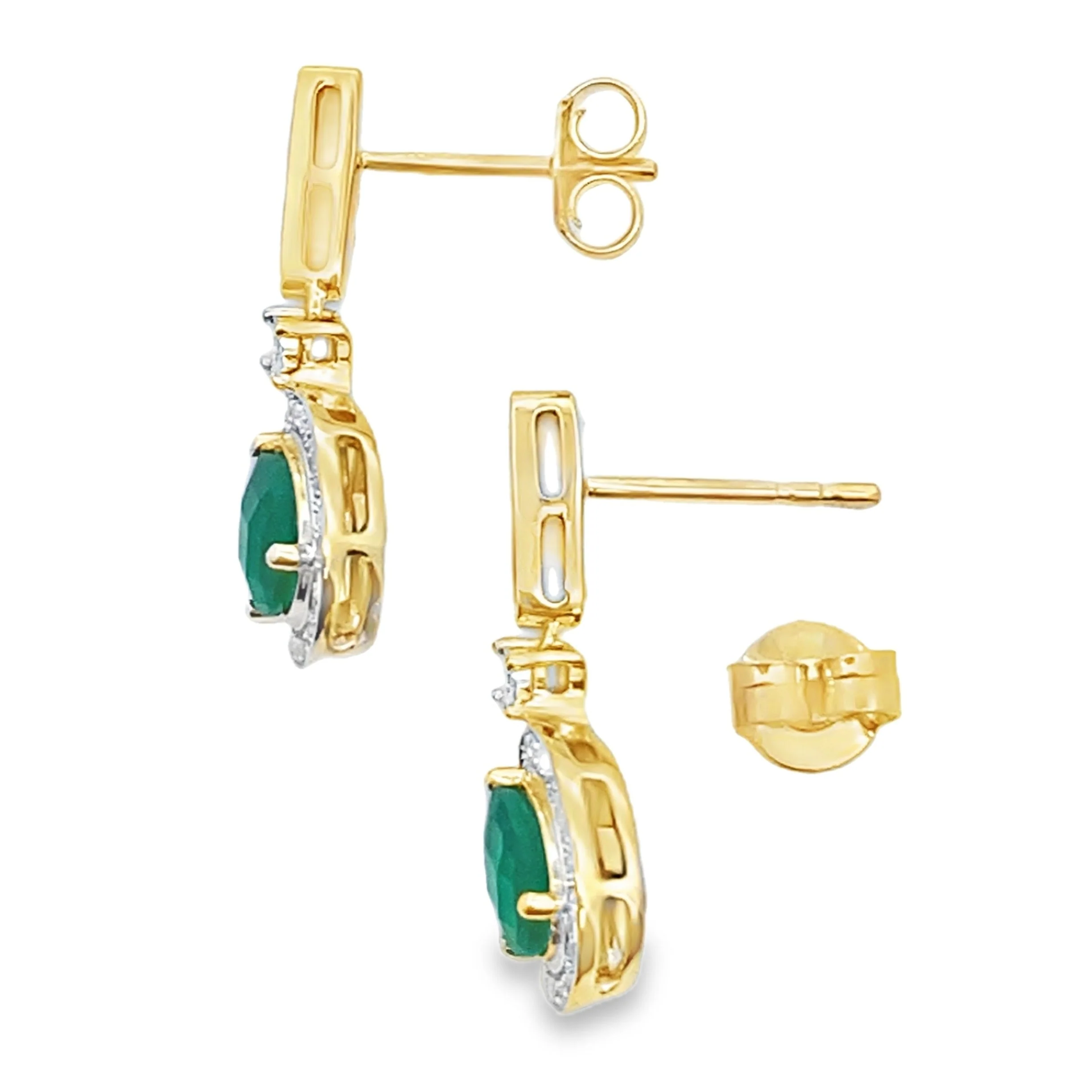 Chalcedony Diamond Dangle Earrings 10KT Yellow Gold - Image 2