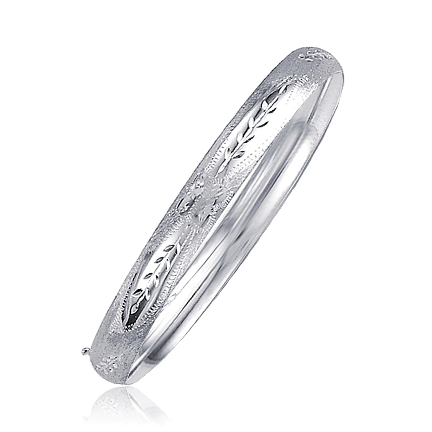Classic Floral Carved Bangle in 14k White Gold (6.0mm) - Image 2