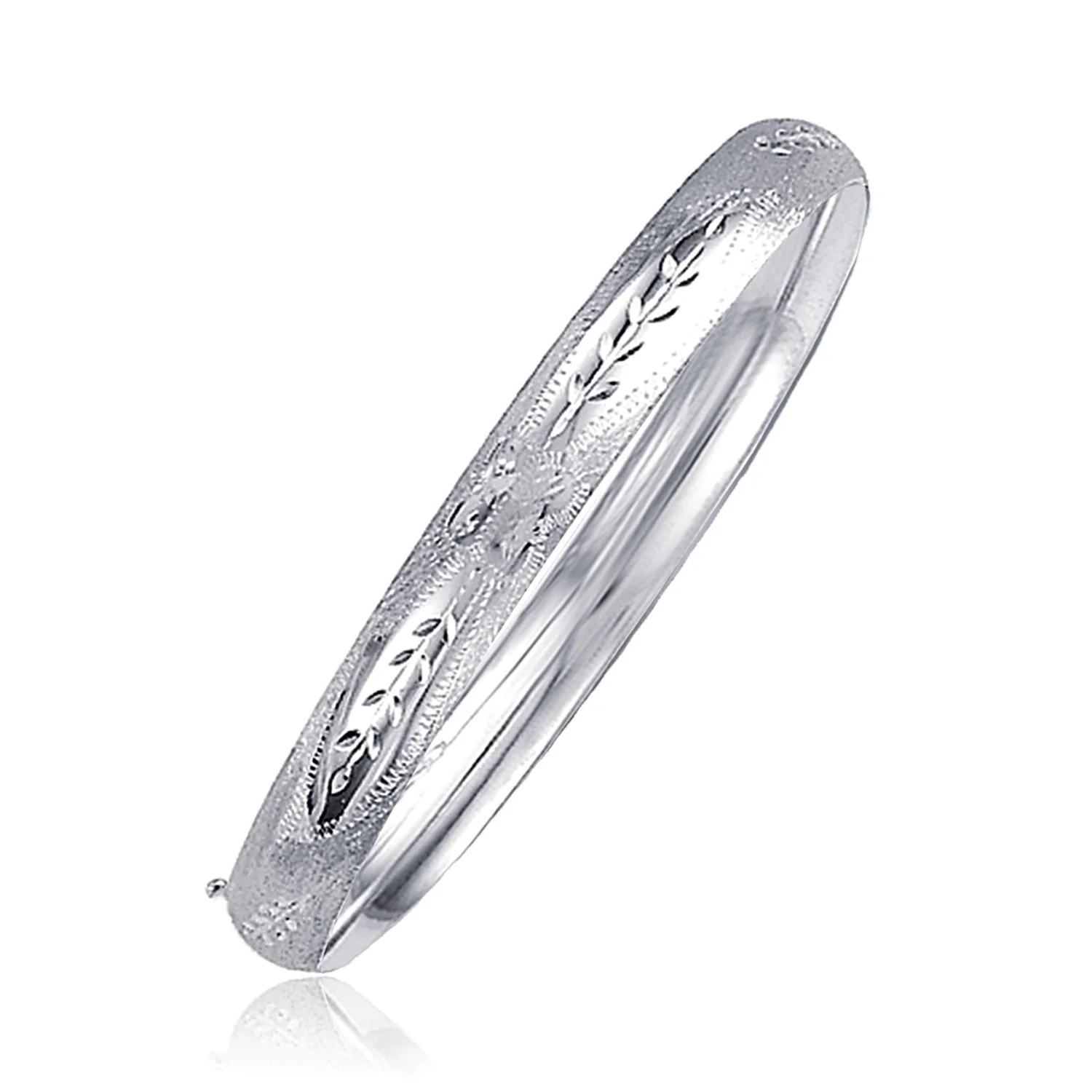 Classic Floral Carved Bangle in 14k White Gold (6.0mm) - Image 3