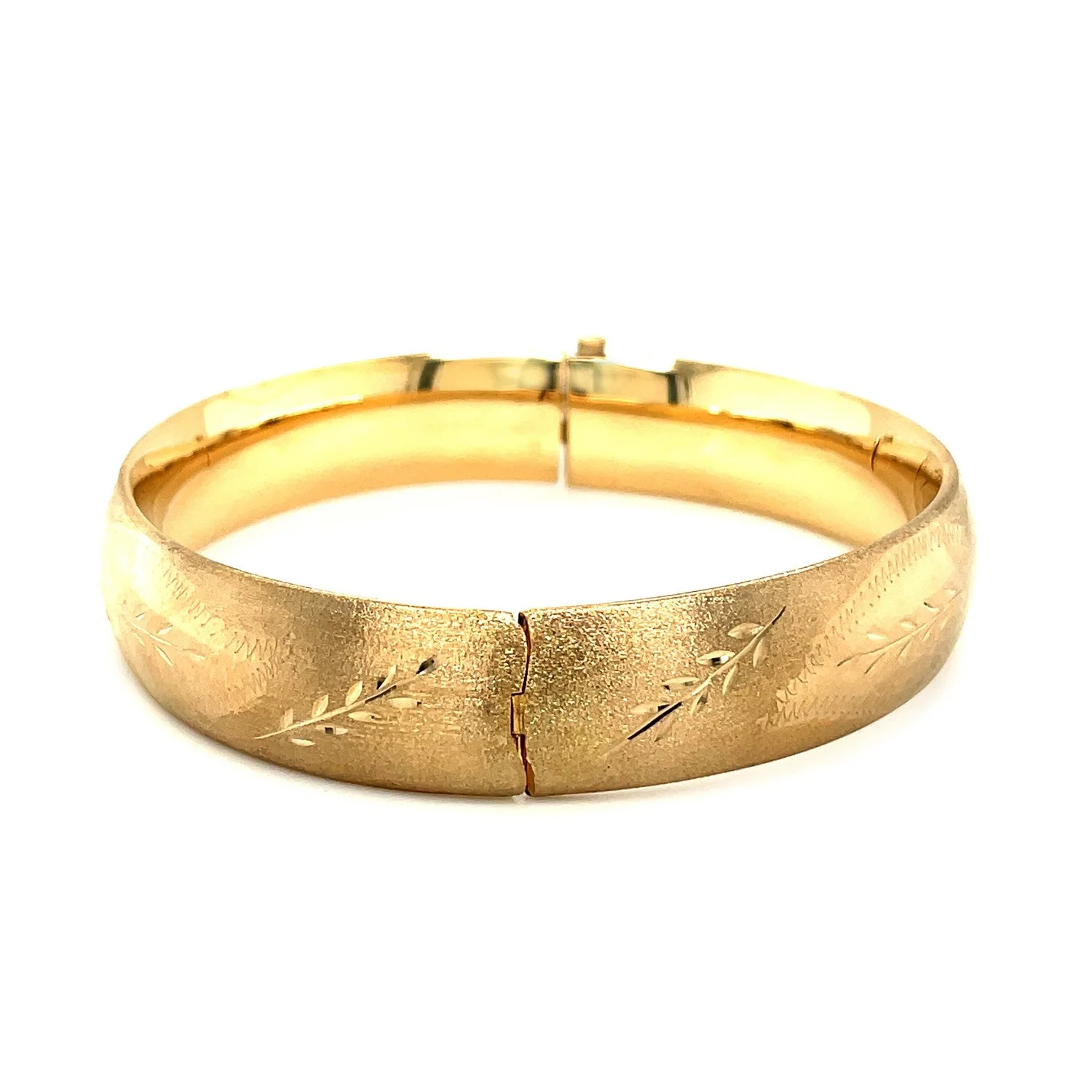 Classic Floral Carved Bangle in 14k Yellow Gold (13.5mm) - Image 5
