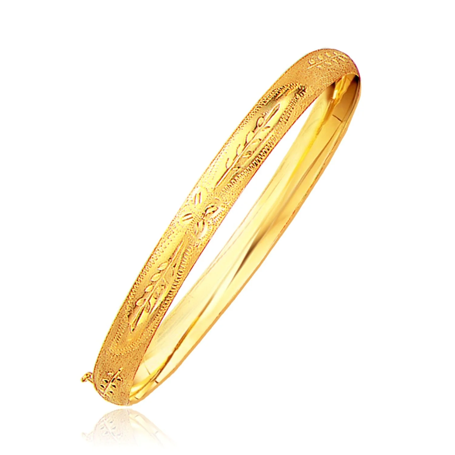 Classic Floral Carved Bangle in 14k Yellow Gold (6.0mm) - Image 2