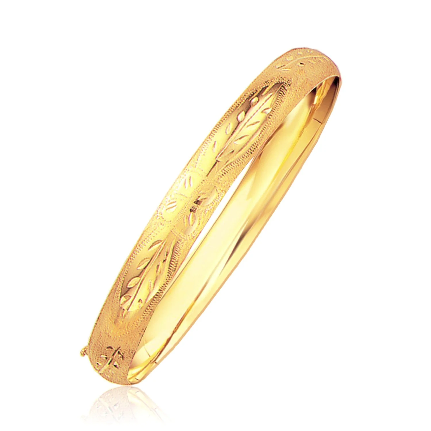 Classic Floral Carved Bangle in 14k Yellow Gold (8.0mm) - Image 4