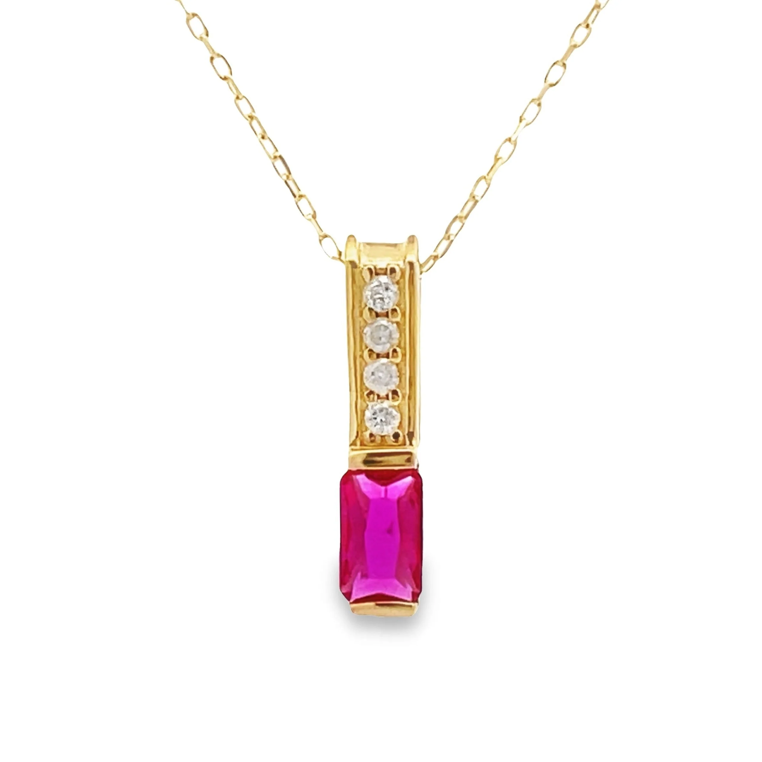 Created Ruby Diamond Fashion Pendants 10KT Yellow Gold - Image 3