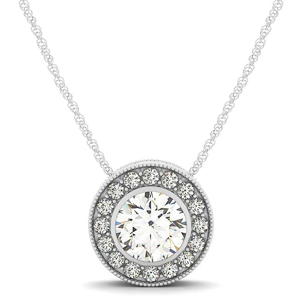 Diamond Halo with Center Bezel in 14k White Gold (5/8 cttw) - Image 5