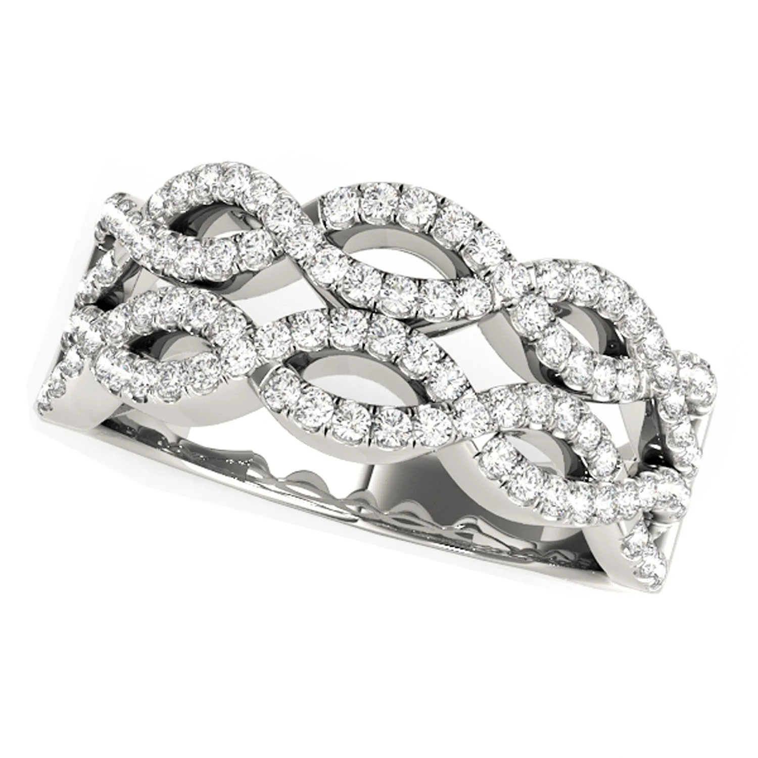 Diamond Studded Double Interlocking Waves Ring in 14k White Gold  (5/8 cttw) - Image 5