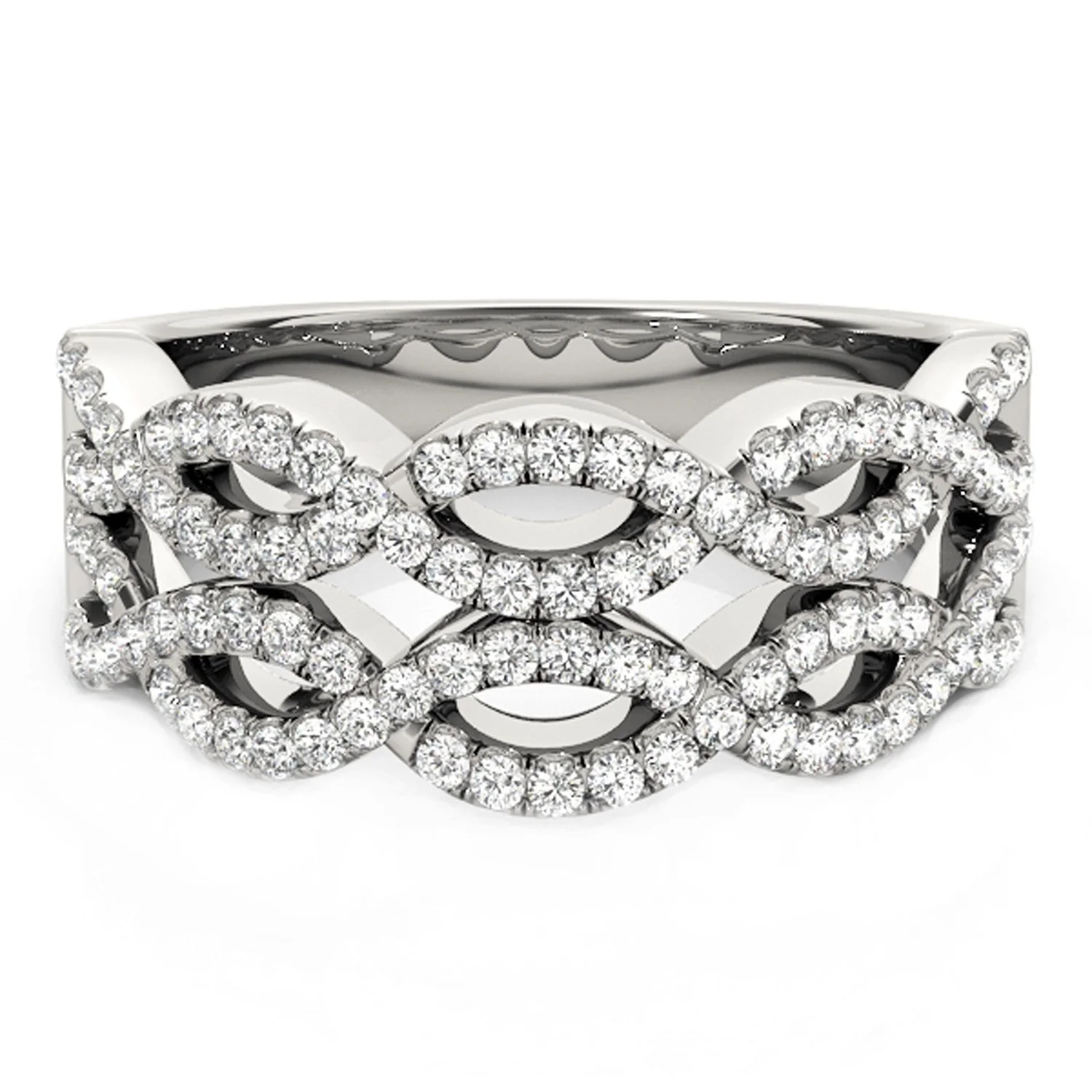 Diamond Studded Double Interlocking Waves Ring in 14k White Gold  (5/8 cttw) - Image 6