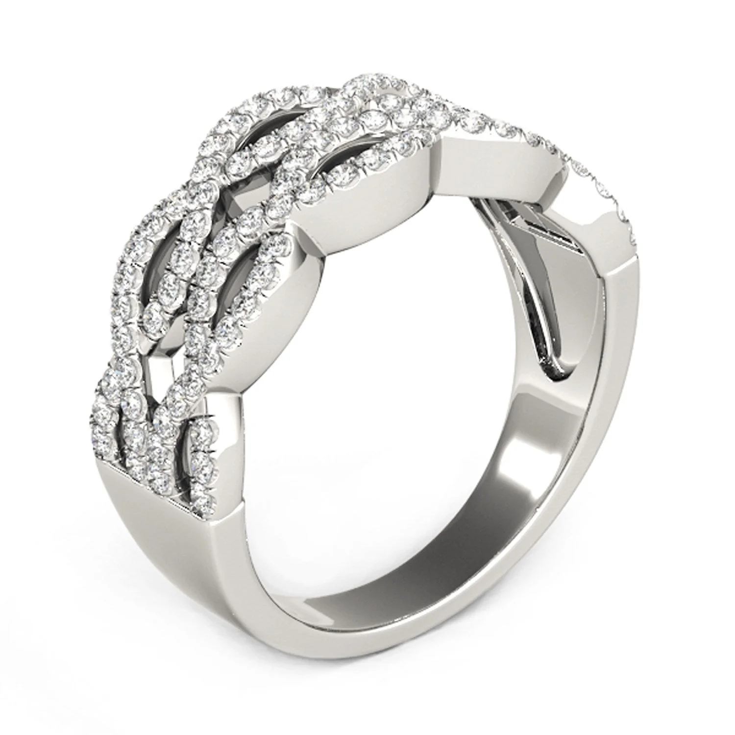 Diamond Studded Double Interlocking Waves Ring in 14k White Gold  (5/8 cttw) - Image 8