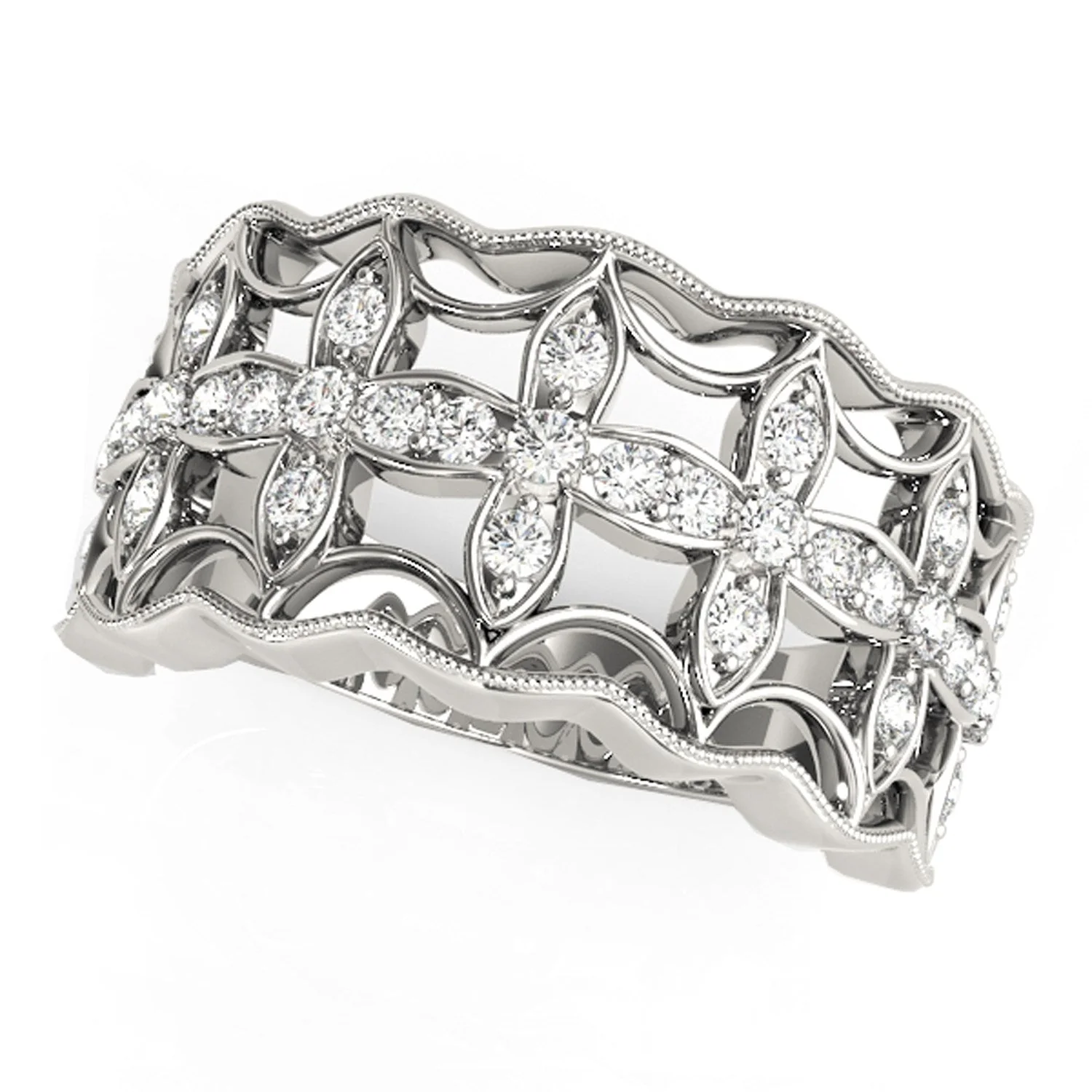 Diamond Studded Four Leaf Clover Motif Ring in 14k White Gold (1/4 cttw) - Image 5