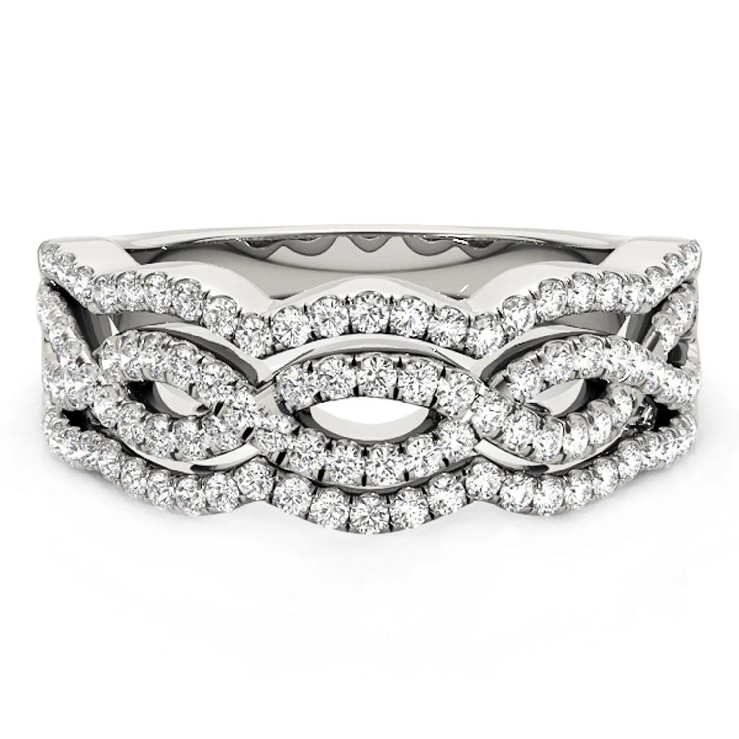 Diamond Studded Ring with Four Curves in 14k White Gold (5/8 cttw) - Image 6