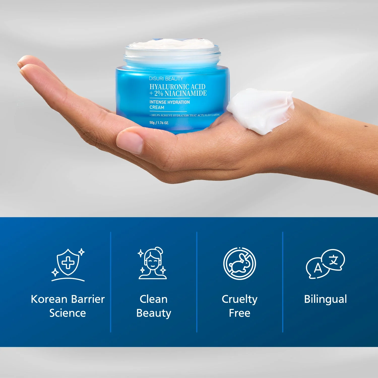 DISURI Hyaluronic Acid Intense Hydration Cream – Korean Barrier-Boosting Moisturizer with Triple HA + 2% Niacinamide - Image 3