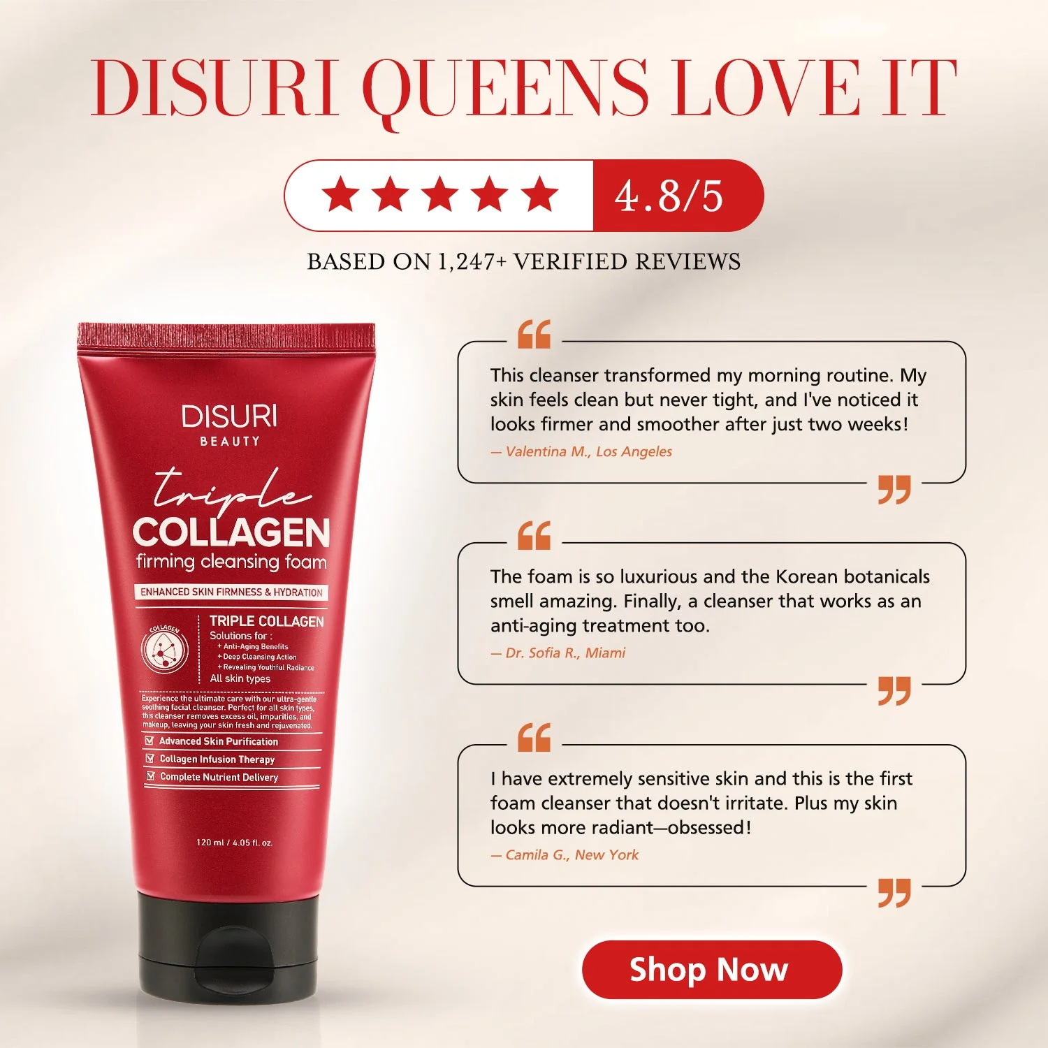 DISURI Triple Collagen Firming Foam - Korean Anti-Aging Cleanser with 3,000ppm Collagen Complex - Image 3