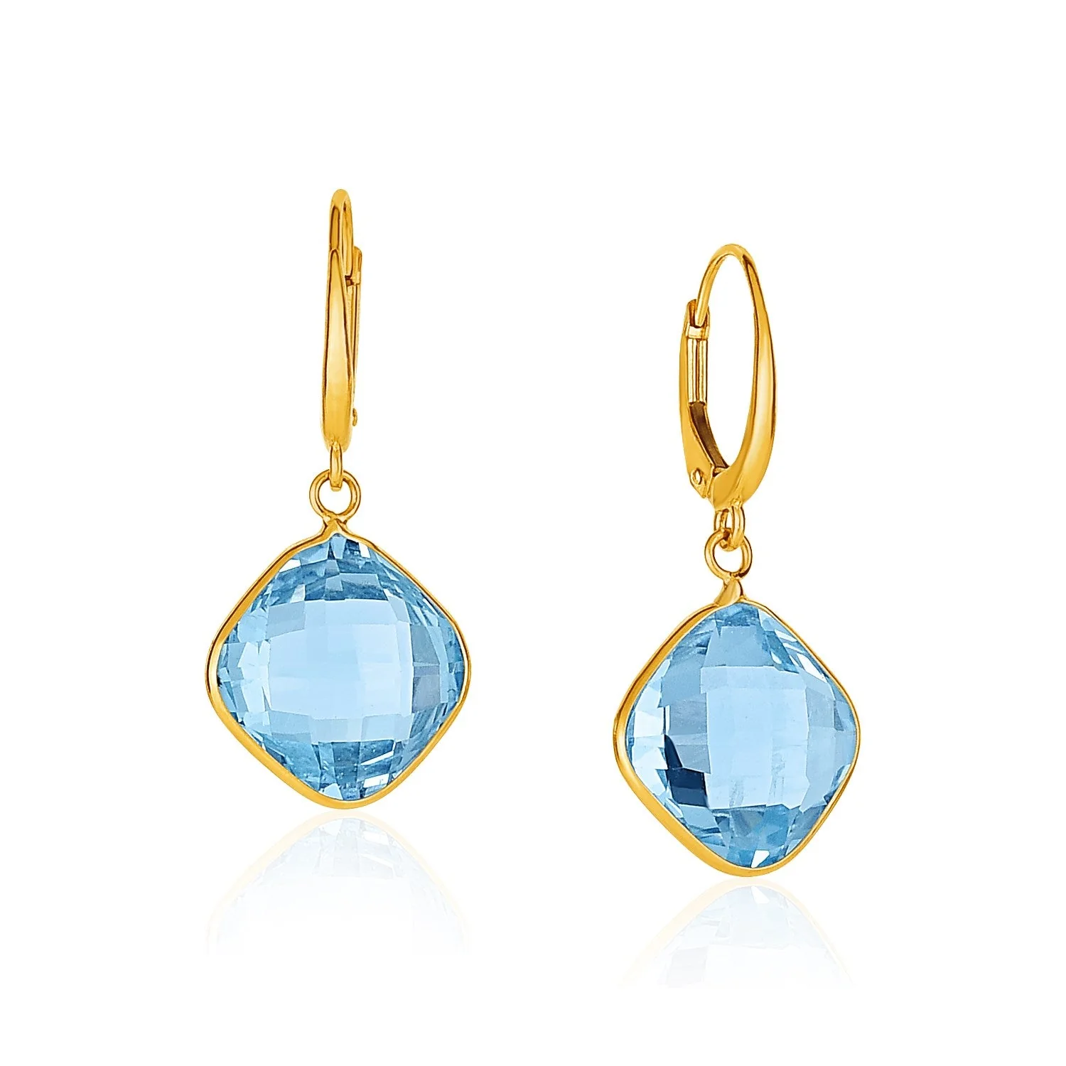 Drop Earrings with Blue Topaz Cushion Briolettes in 14k Yellow Gold - Image 3