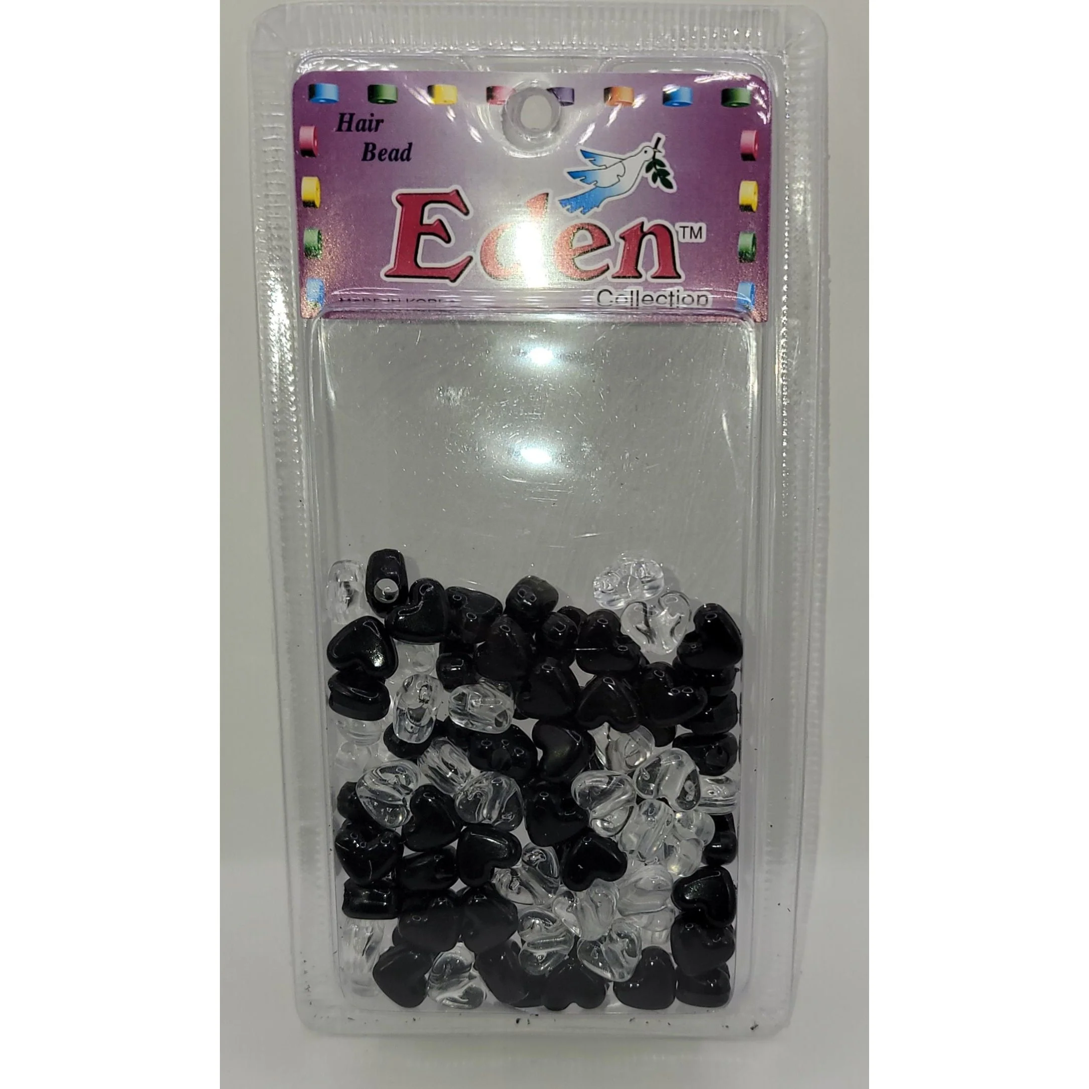 Eden Heart Hair Bead-Black/Clear - Small pk