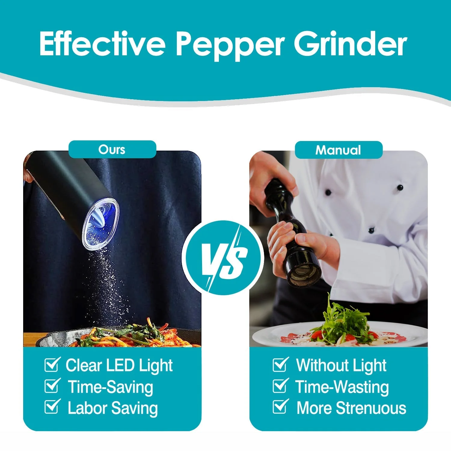 Electric Salt & Pepper Grinder – Gravity Sensor with LED - Image 6