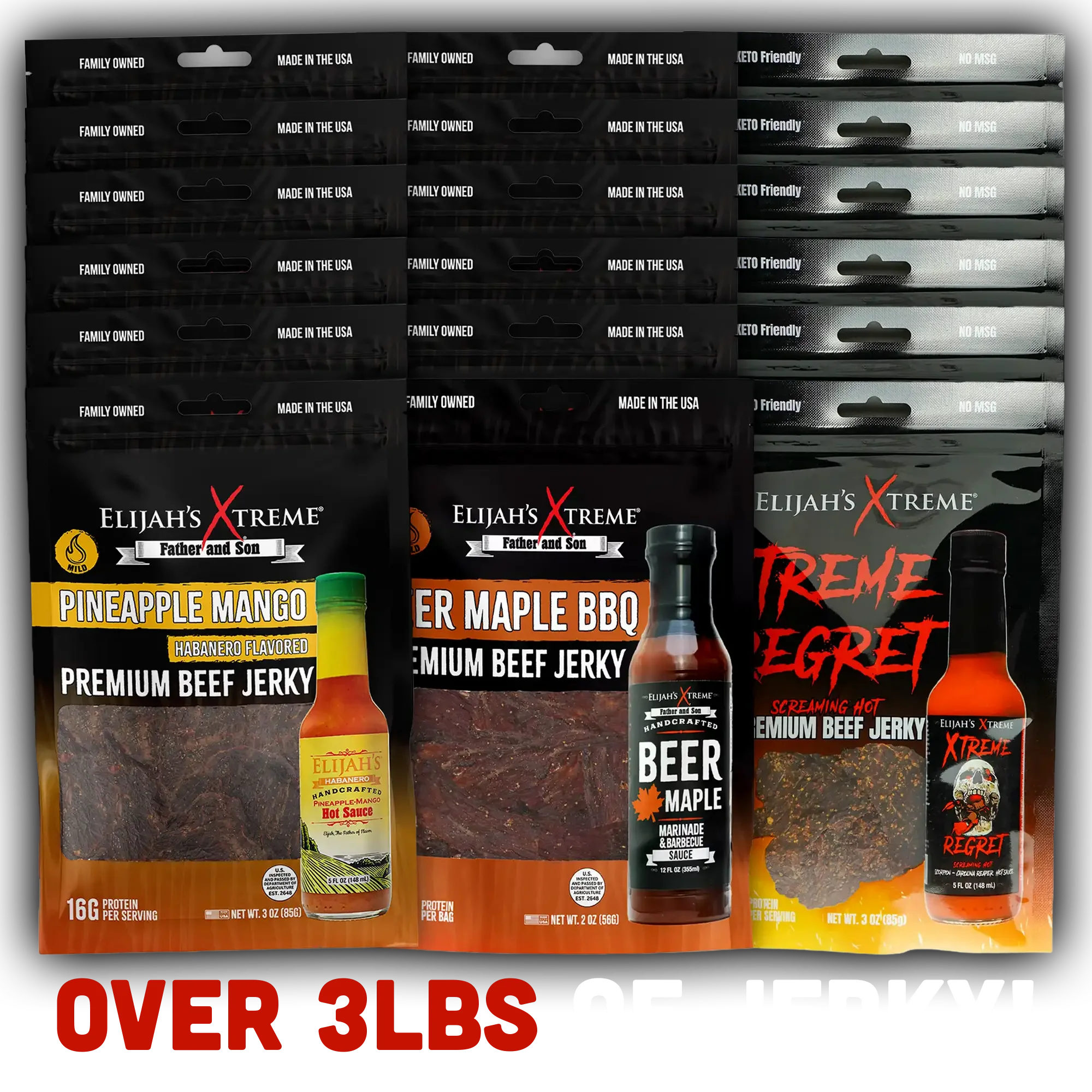 Elijah’s Xtreme Beef Jerky Bulk Trio - 6 bags of Each Flavor, 18 bags total (3lbs) - Image 4