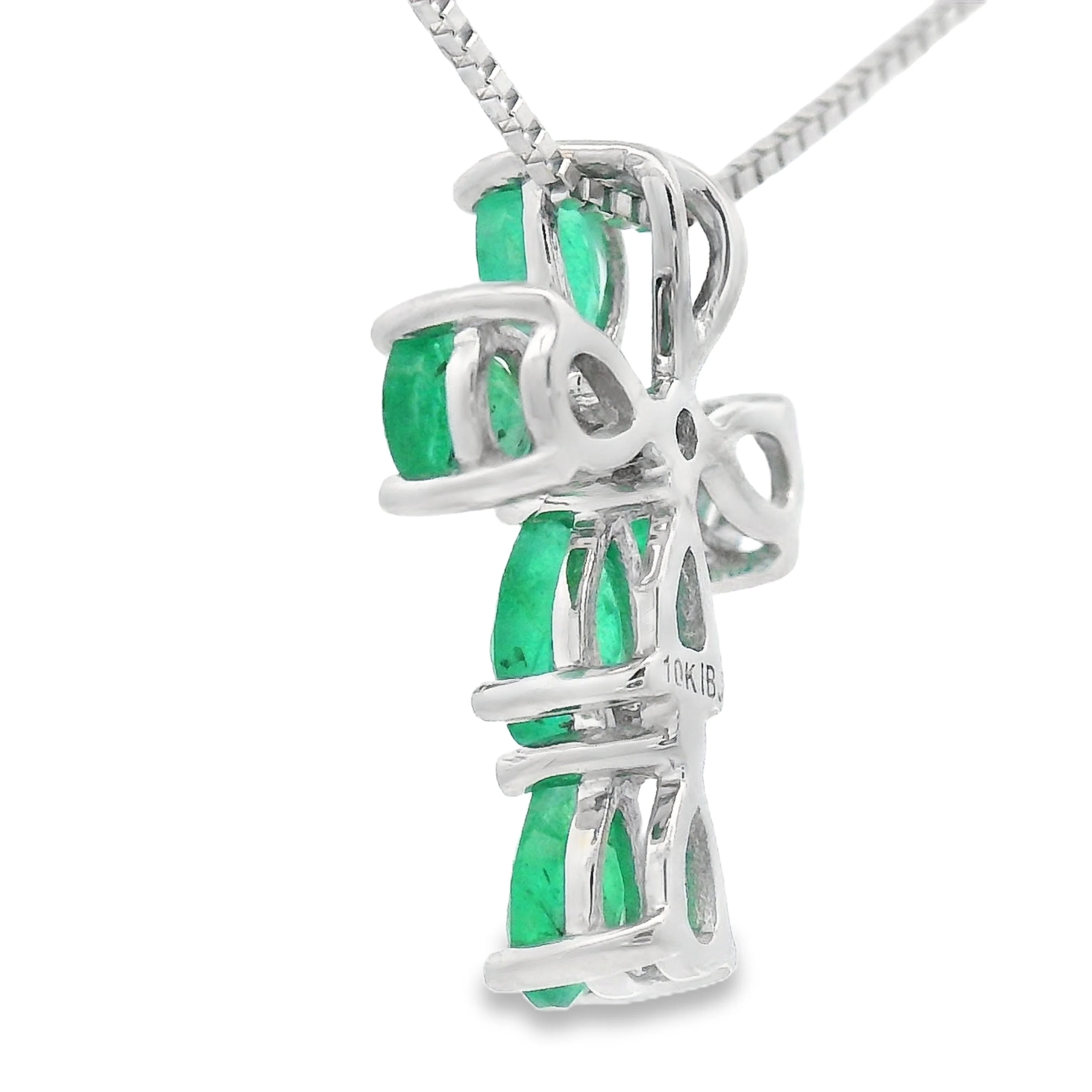 Emerald Diamond Cross Religious Pendant 10KT White Gold - Image 2
