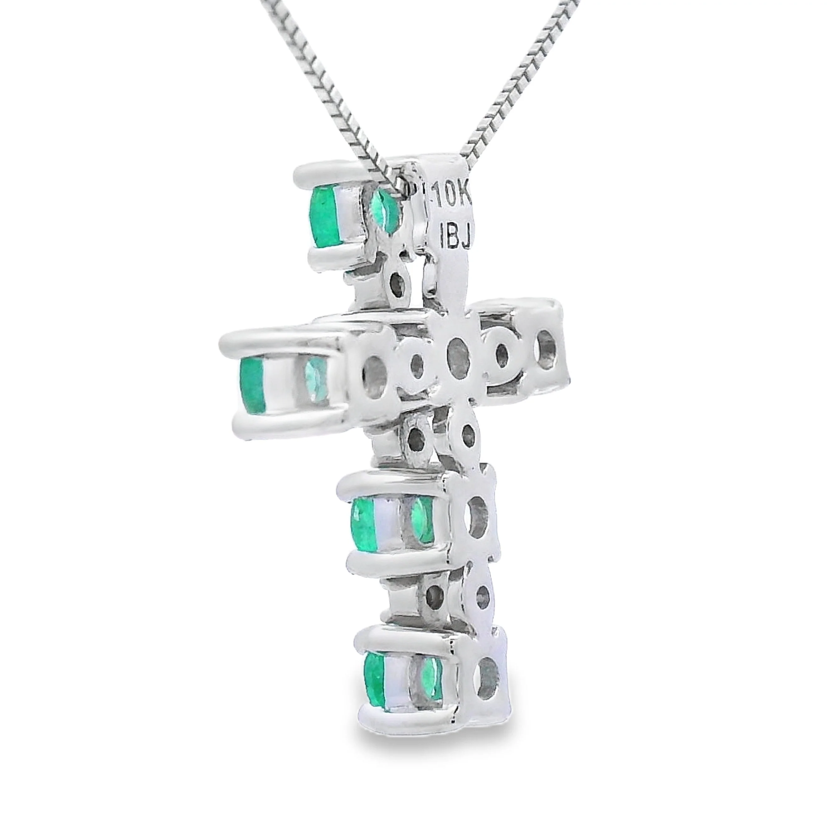 Emerald Diamond Cross Religious Pendant 10KT White Gold - Image 2