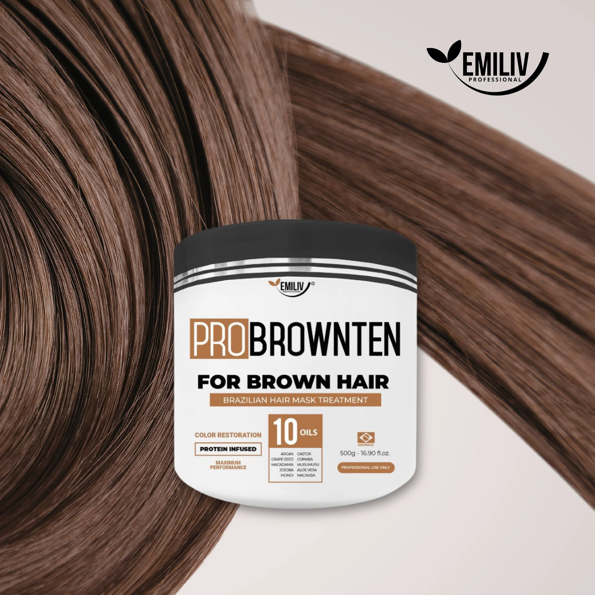 Emiliv Professional™ PROBROWNTEN 10 Oils for Brown Hair - Color Restoration Mask 500g - 16.9 fl.oz