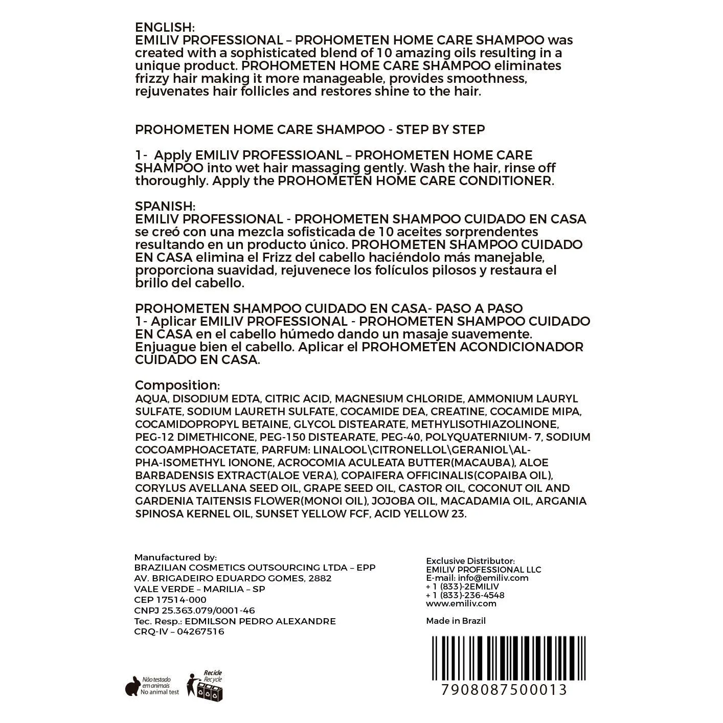 Emiliv Professional™ - PROHOMETEN HOME CARE KIT - (Shampoo 500 ml / 16.9 fl. oz., Conditioner 500 ml / 16.9 fl. oz. and Mask 300 ml / 10.14 fl. oz.) - Image 7