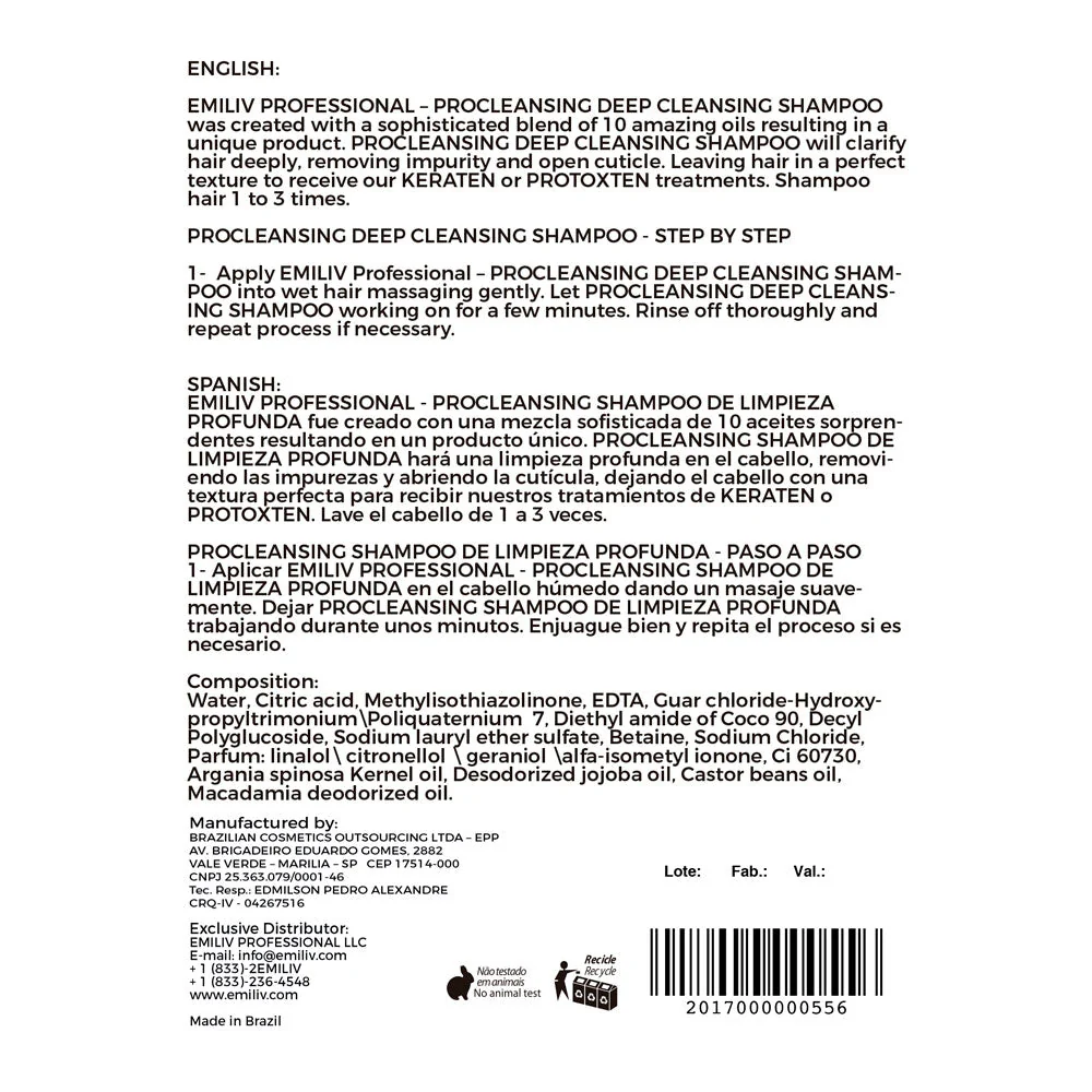 Emiliv Professional - PROCLEANSING - Deep Cleansing Shampoo 500 ml / 16.9 fl. oz. - Image 3