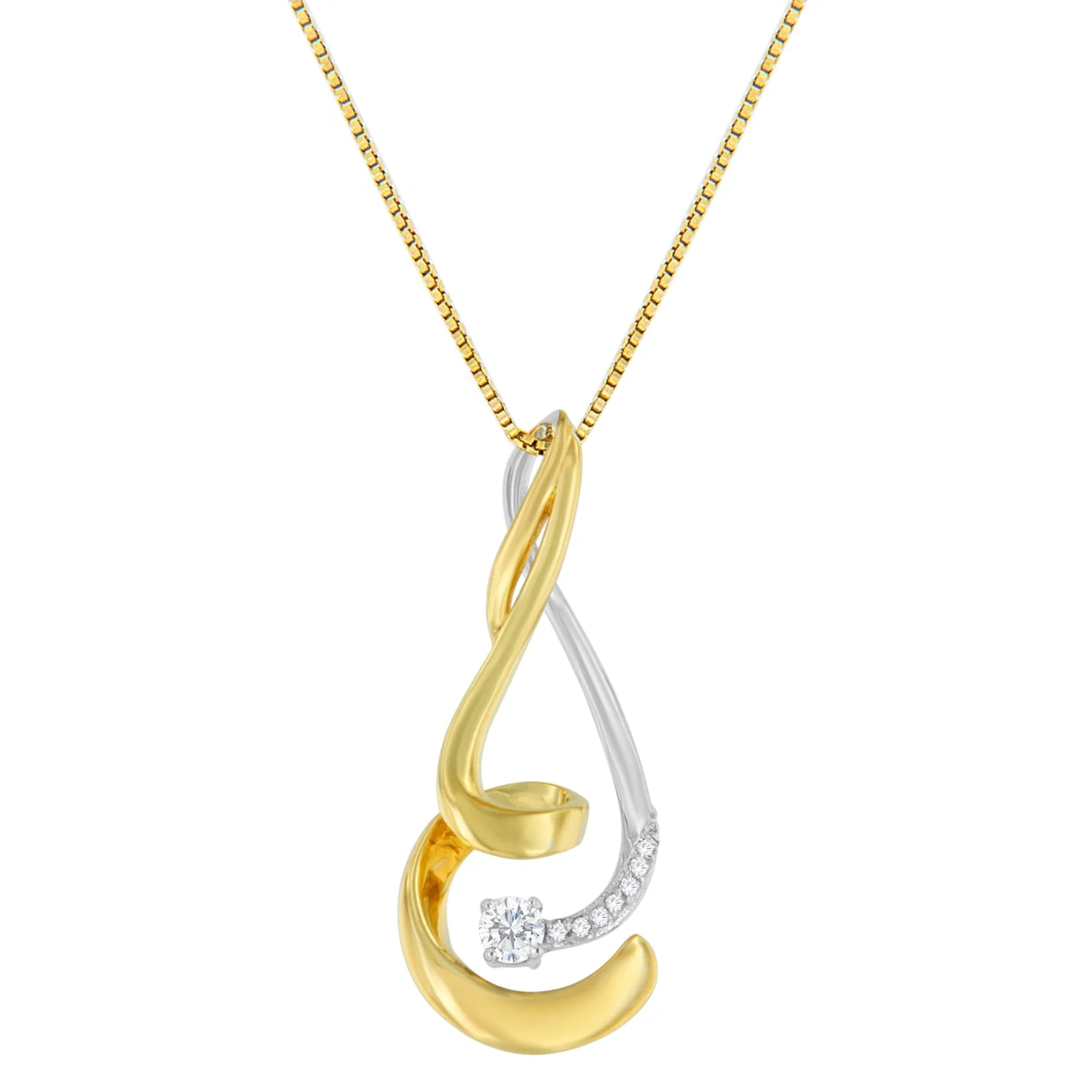 Espira 10K Two-Tone Gold 1/10 cttw Round Cut Diamond Swirl Pendant Necklace (I-J, I2-I3) - Image 3