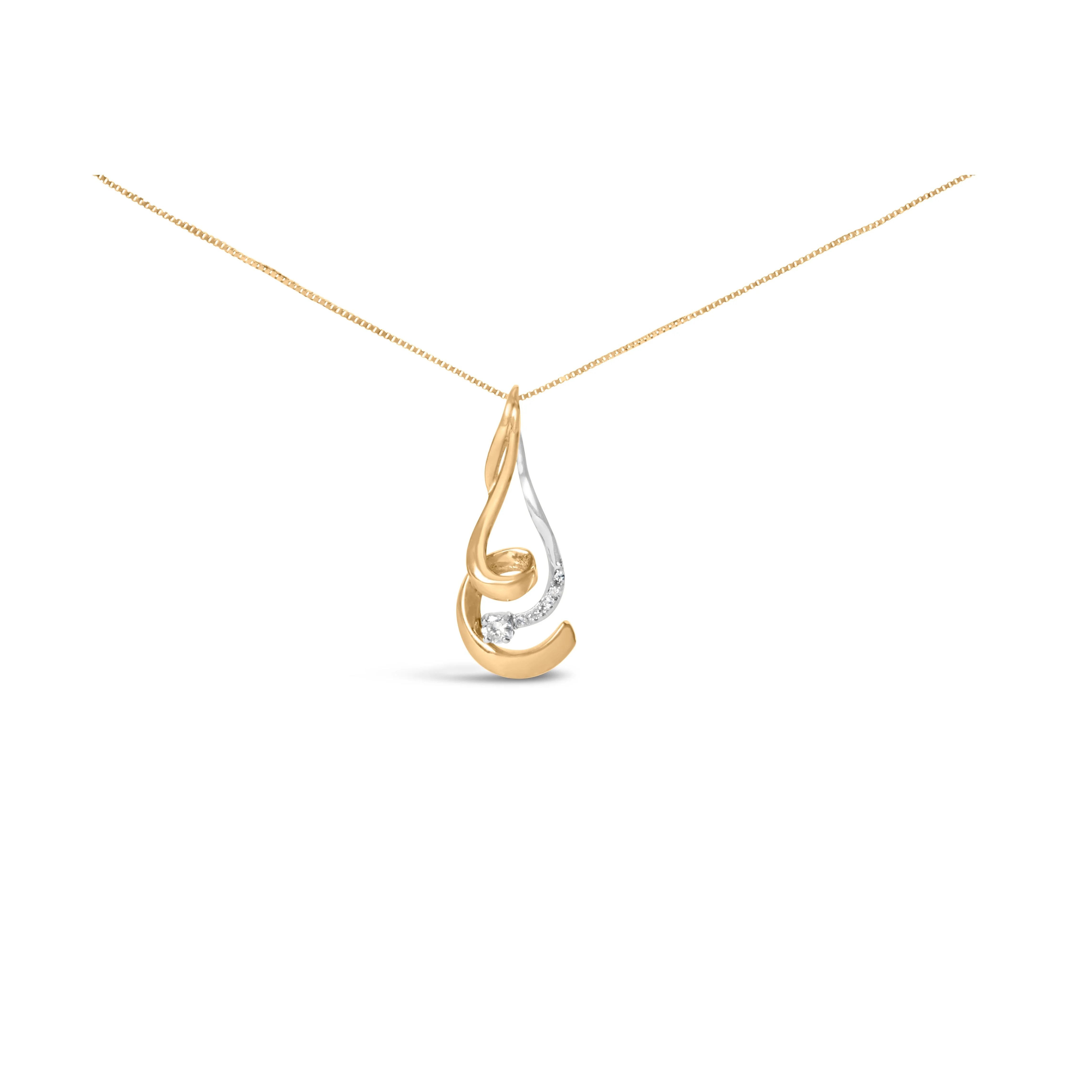 Espira 10K Two-Tone Gold 1/10 cttw Round Cut Diamond Swirl Pendant Necklace (I-J, I2-I3) - Image 4