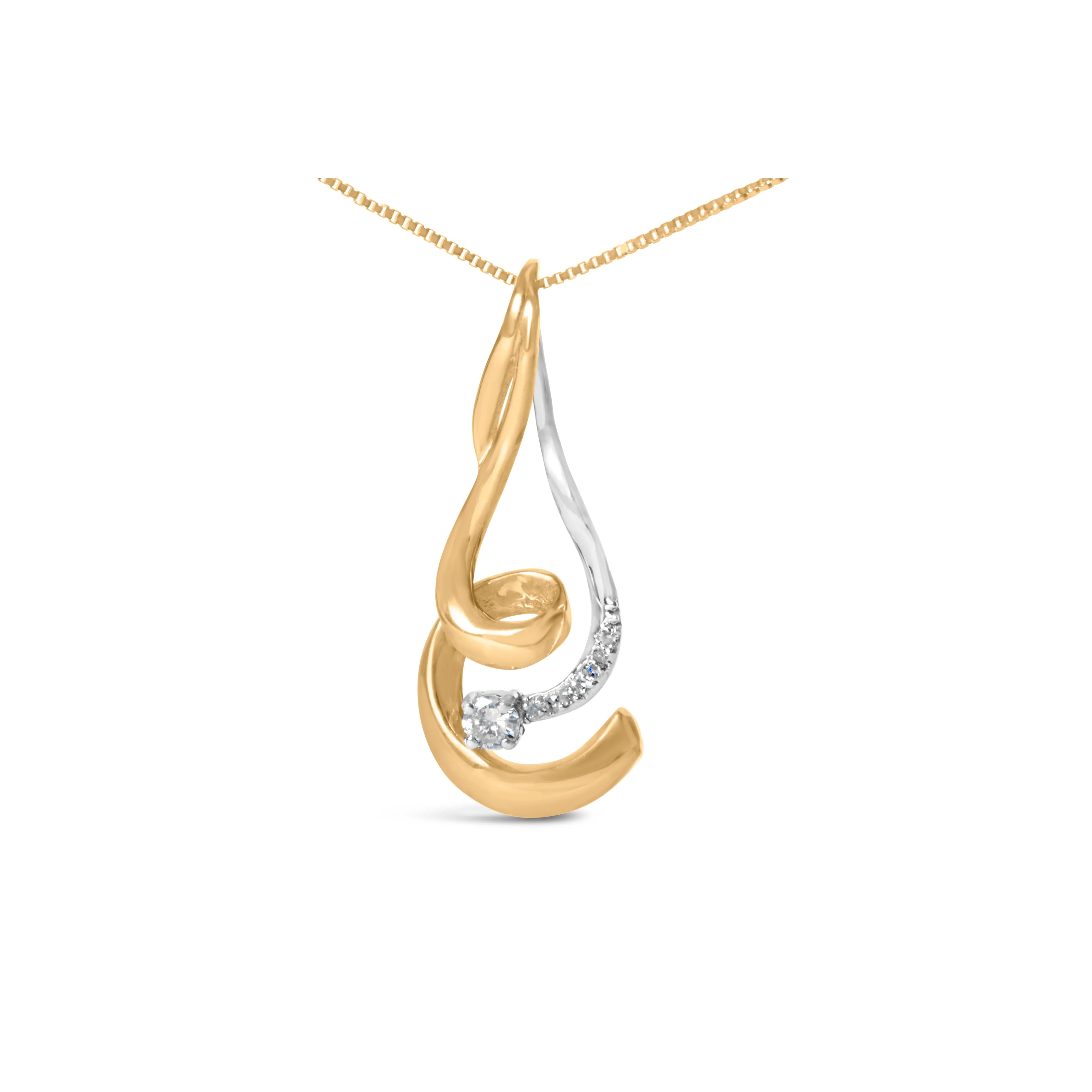 Espira 10K Two-Tone Gold 1/10 cttw Round Cut Diamond Swirl Pendant Necklace (I-J, I2-I3) - Image 5