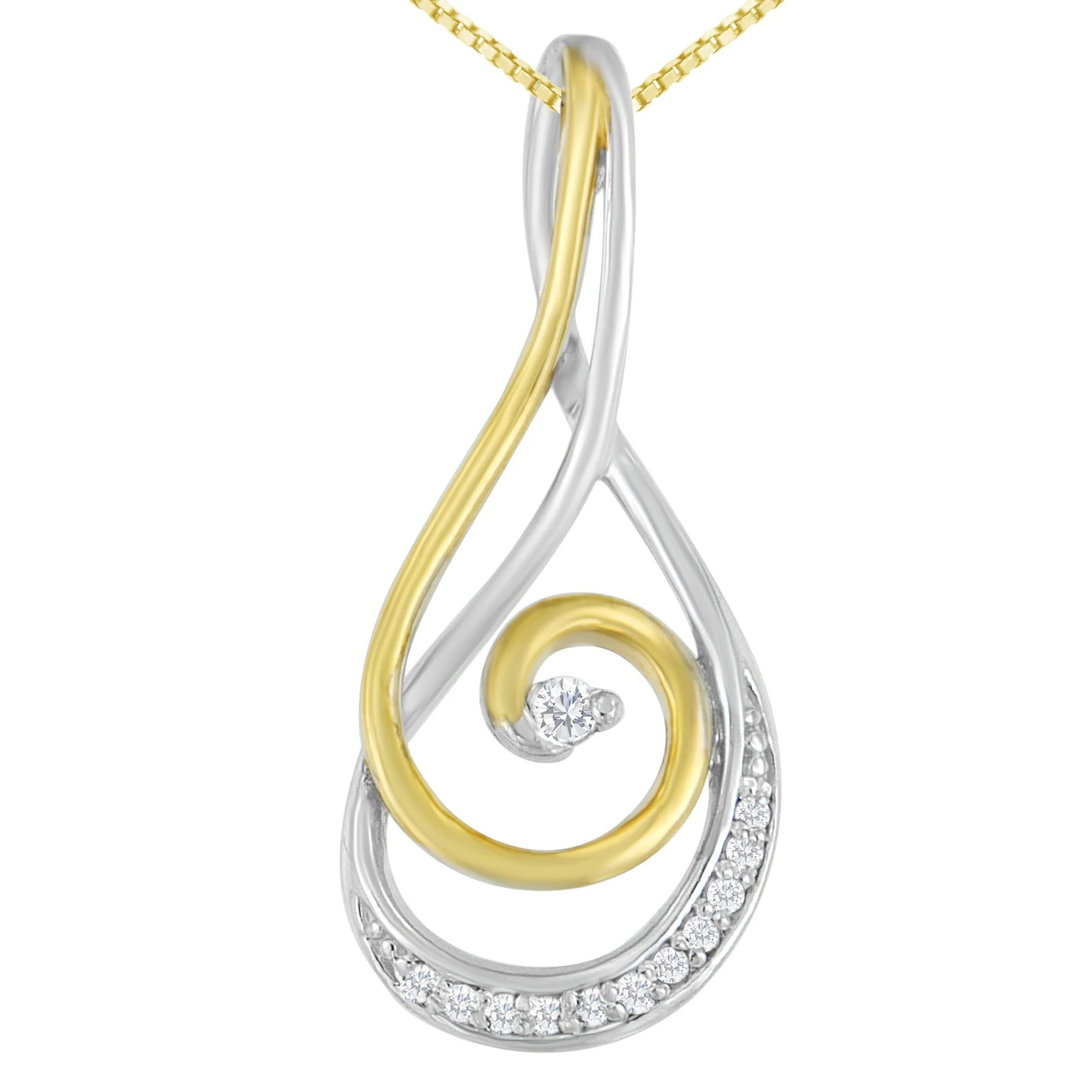 Espira 10K Two-Tone Gold Round Cut Diamond Sparkling Spiral Pendant Necklace (1/6 cttw, J-K Color, I2-I3 Clarity) - Image 5