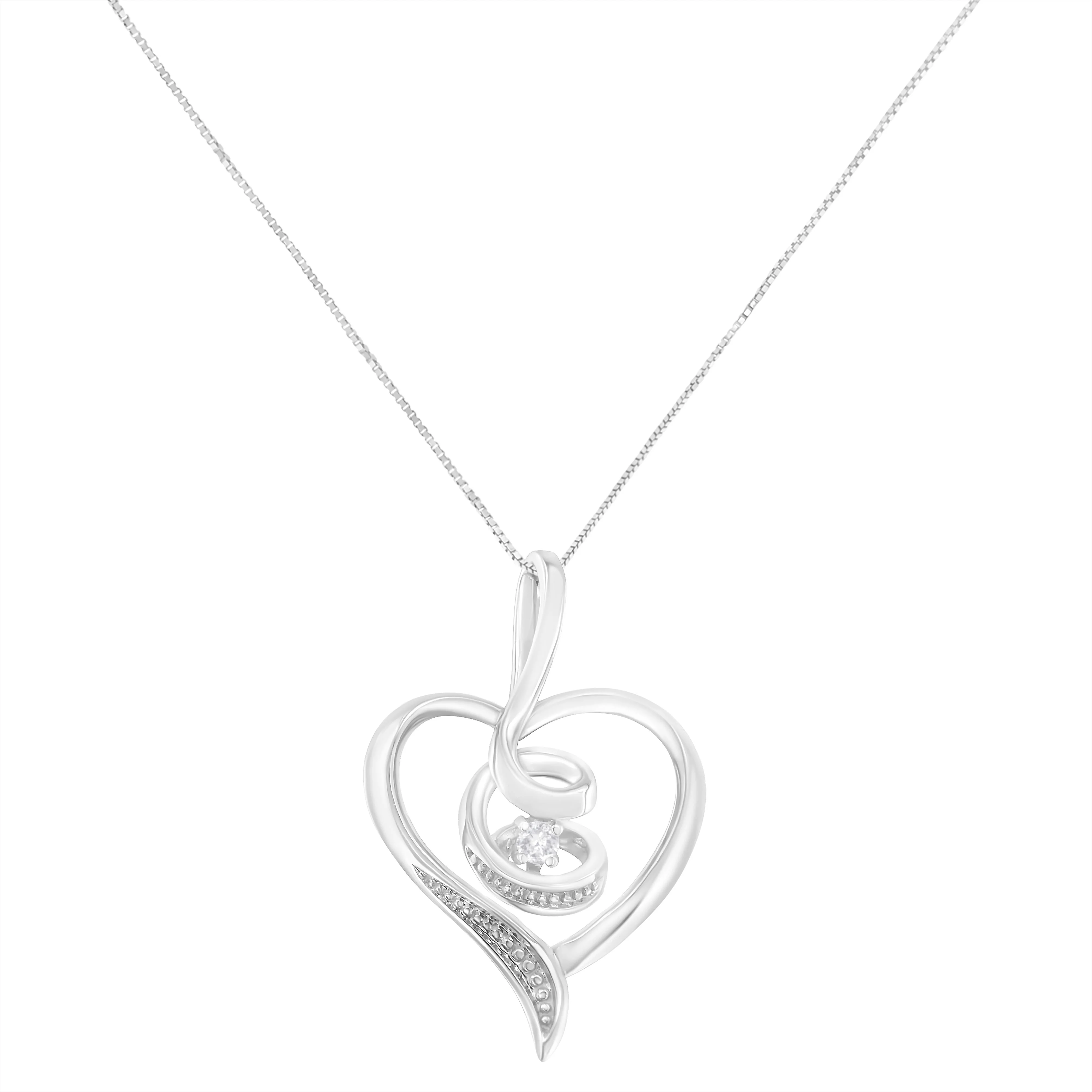 Espira 10K White Gold .03 Cttw Diamond-Accented Round-Cut Diamond Swirl Open Heart 18" Pendant Necklace (I-J Color, I2-I3 Clarity) - Image 2