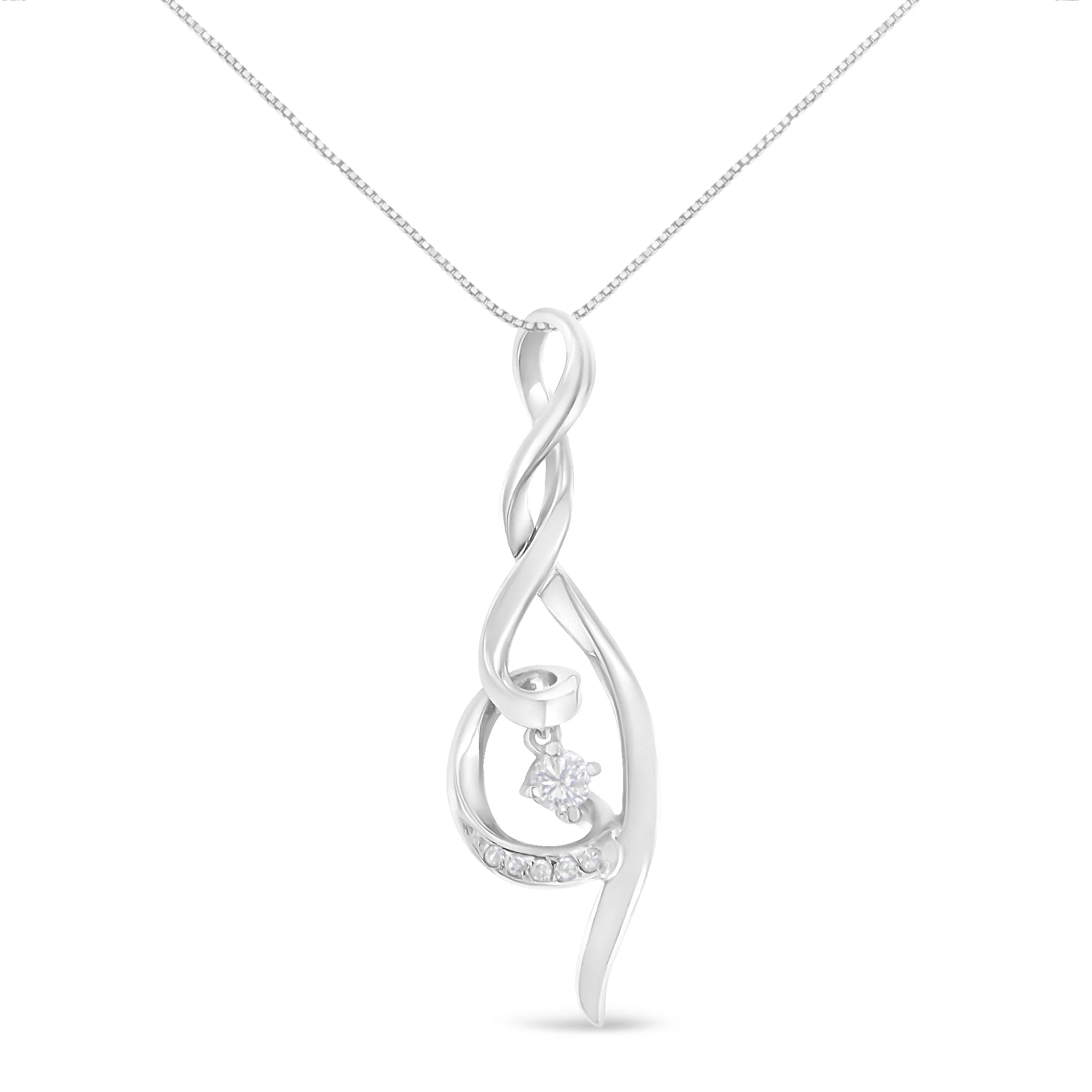 Espira 10K White Gold 1/10 cttw Diamond Swirl Pendant Necklace (I-J, I1-I2) - Image 4