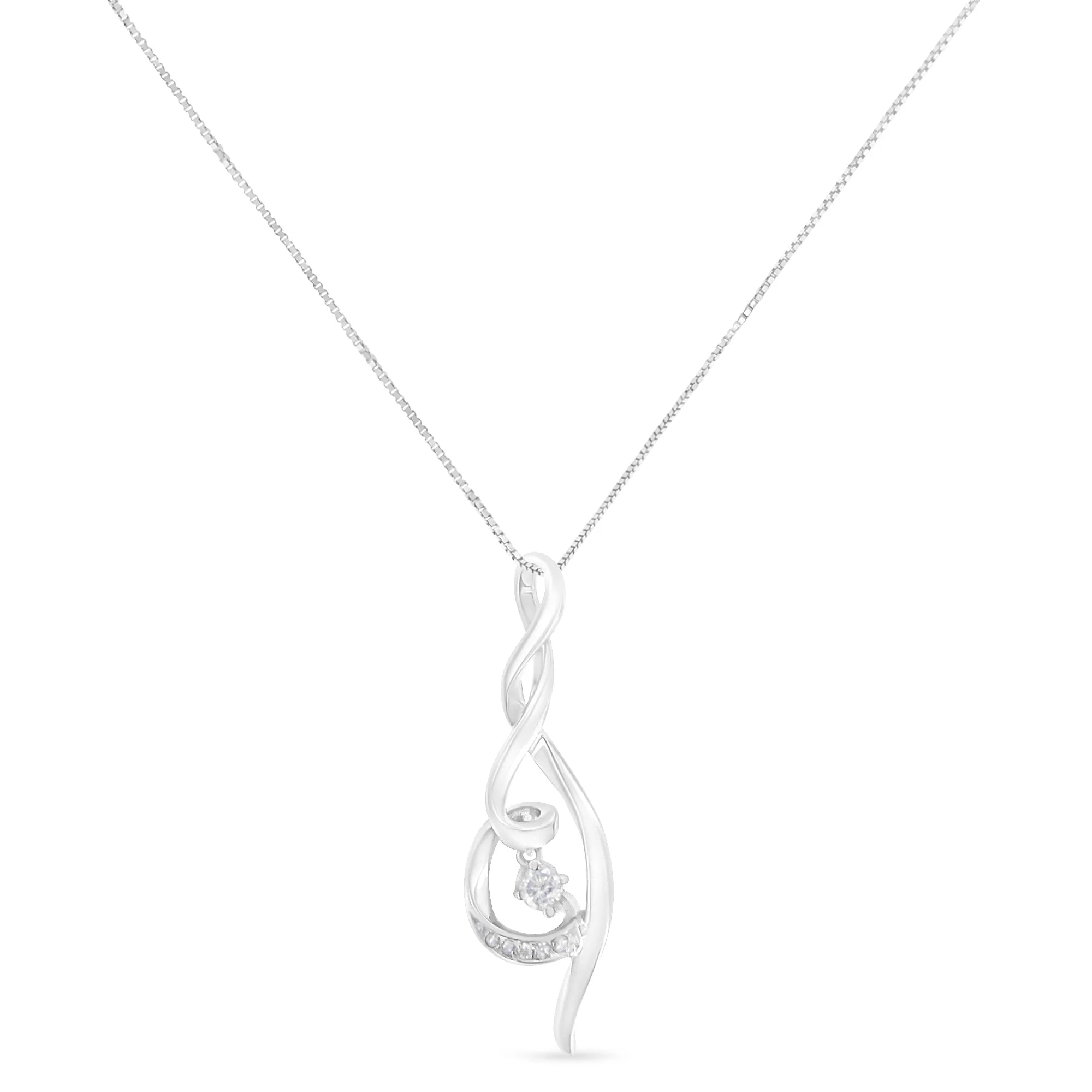 Espira 10K White Gold 1/10 cttw Diamond Swirl Pendant Necklace (I-J, I1-I2) - Image 5
