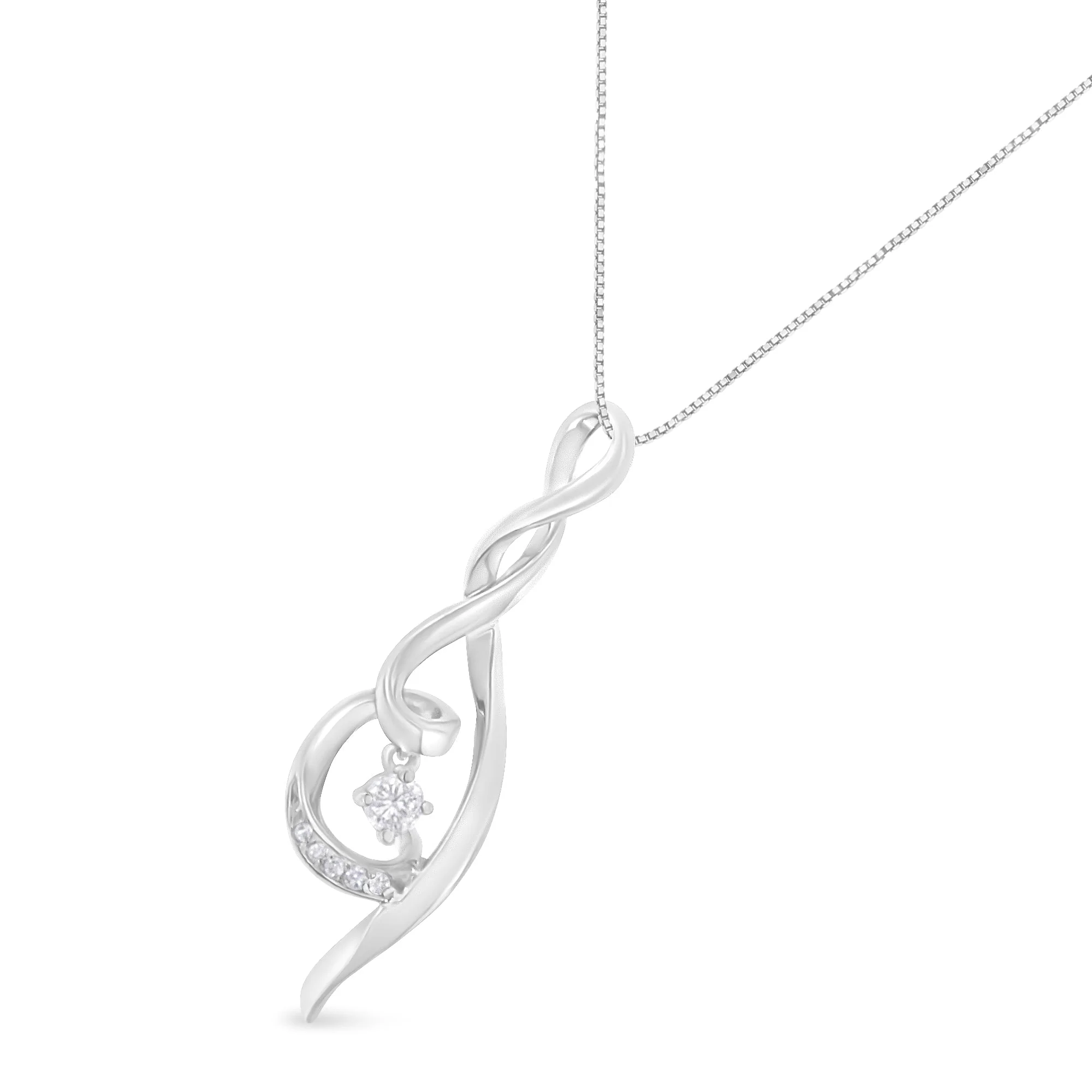 Espira 10K White Gold 1/10 cttw Diamond Swirl Pendant Necklace (I-J, I1-I2) - Image 6