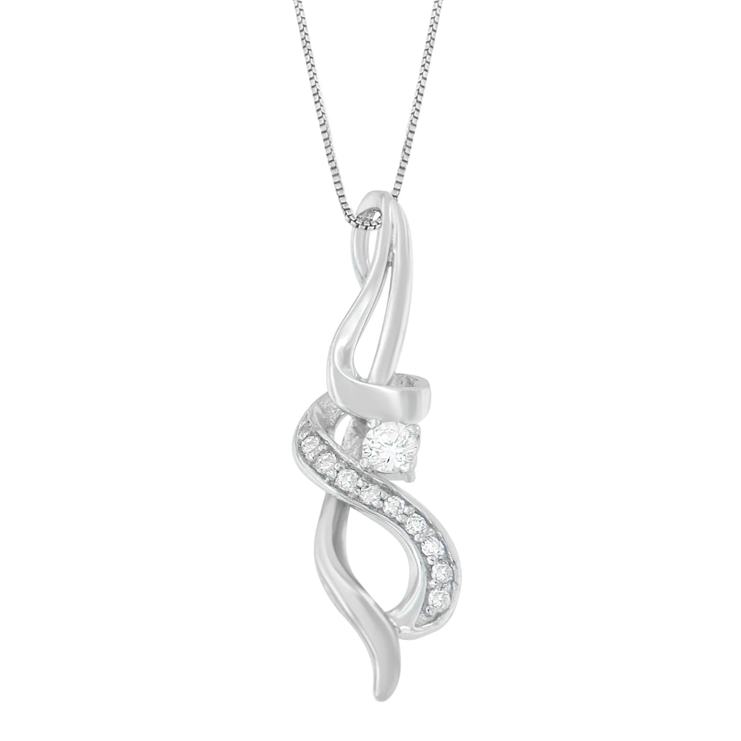 Espira 10K White Gold 1/5 cttw Round Cut Diamond Swirl Pendant Necklace (J-K, I1-I2) - Image 2
