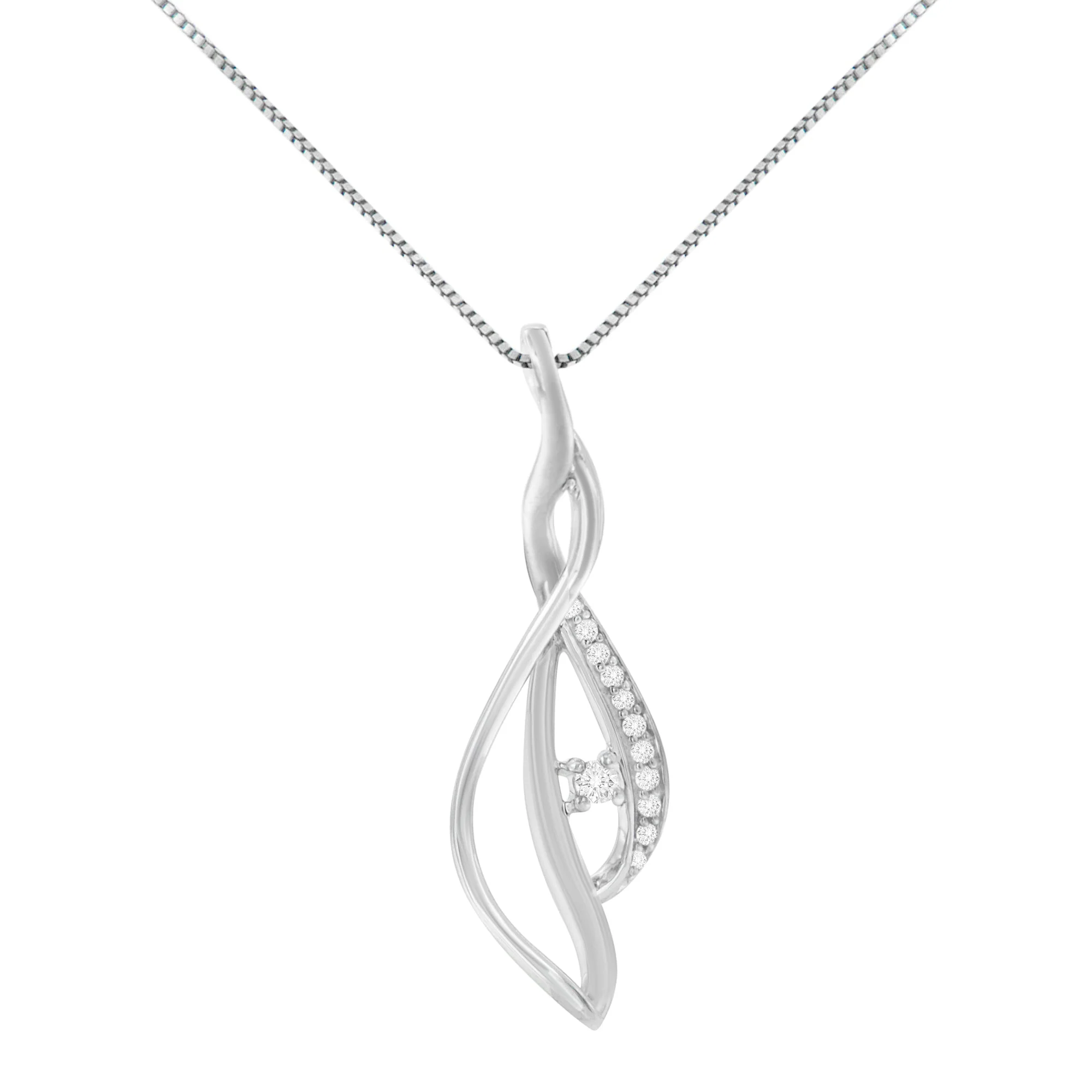 Espira 10K White Gold Round Diamond Accented Open Cascade Twist 18" Pendant Necklace (1/10 Cttw, J-K Color, I1-I2 Clarity) - Image 11