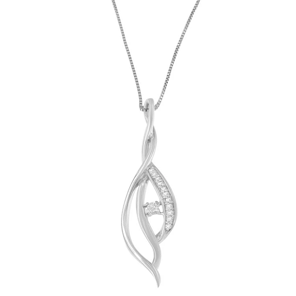 Espira 10K White Gold Round Diamond Accented Open Cascade Twist 18" Pendant Necklace (1/10 Cttw, J-K Color, I1-I2 Clarity) - Image 2