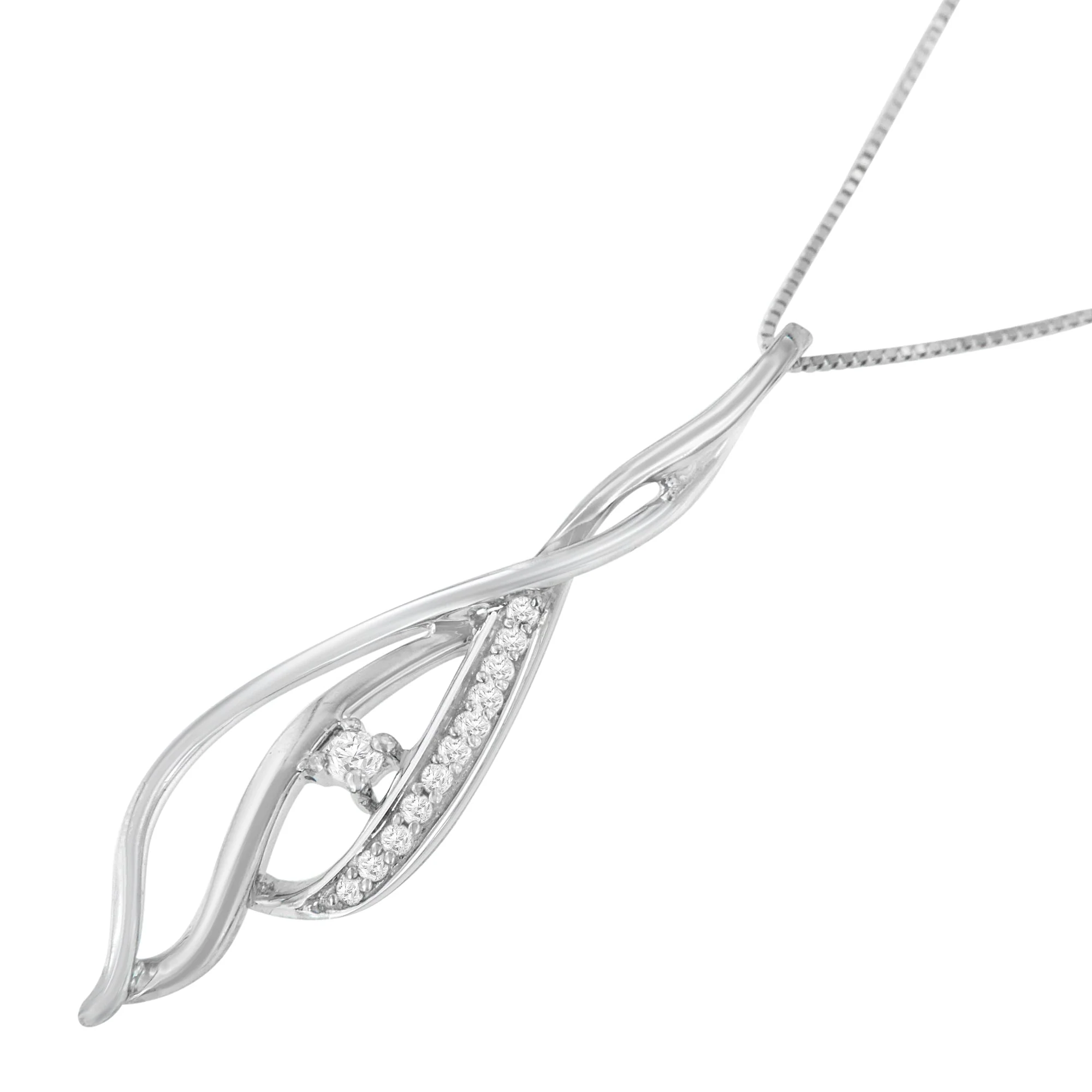 Espira 10K White Gold Round Diamond Accented Open Cascade Twist 18" Pendant Necklace (1/10 Cttw, J-K Color, I1-I2 Clarity) - Image 4