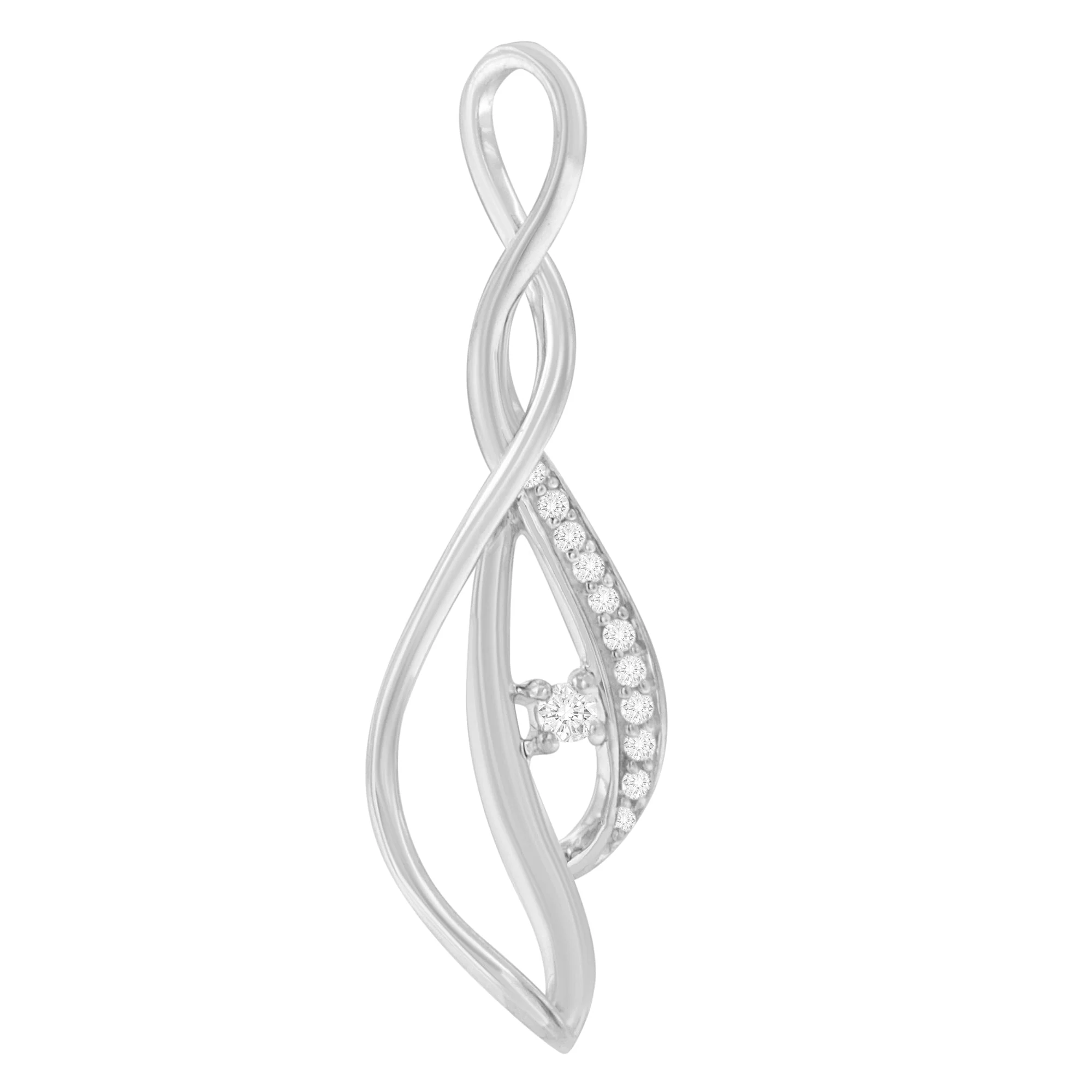 Espira 10K White Gold Round Diamond Accented Open Cascade Twist 18" Pendant Necklace (1/10 Cttw, J-K Color, I1-I2 Clarity) - Image 6
