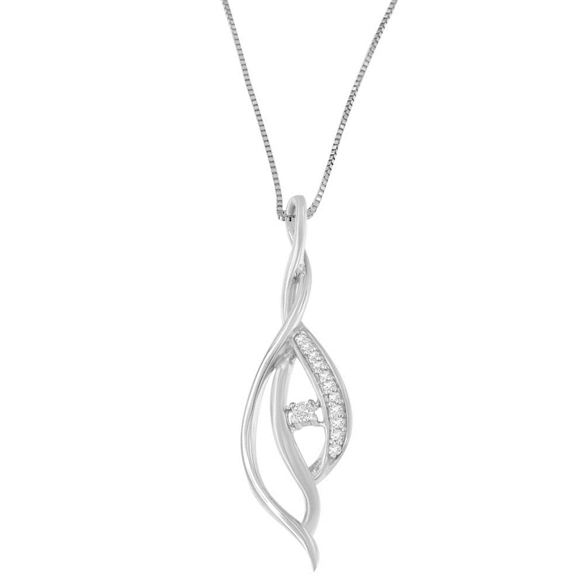 Espira 10K White Gold Round Diamond Accented Open Cascade Twist 18" Pendant Necklace (1/10 Cttw, J-K Color, I1-I2 Clarity) - Image 8