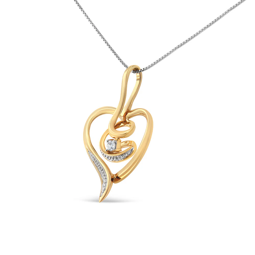 Espira 10K Yellow Gold .03 Cttw Diamond-Accented Round-Cut Diamond Swirl Open Heart 18" Pendant Necklace (I-J Color, I2-I3 Clarity) - Image 2