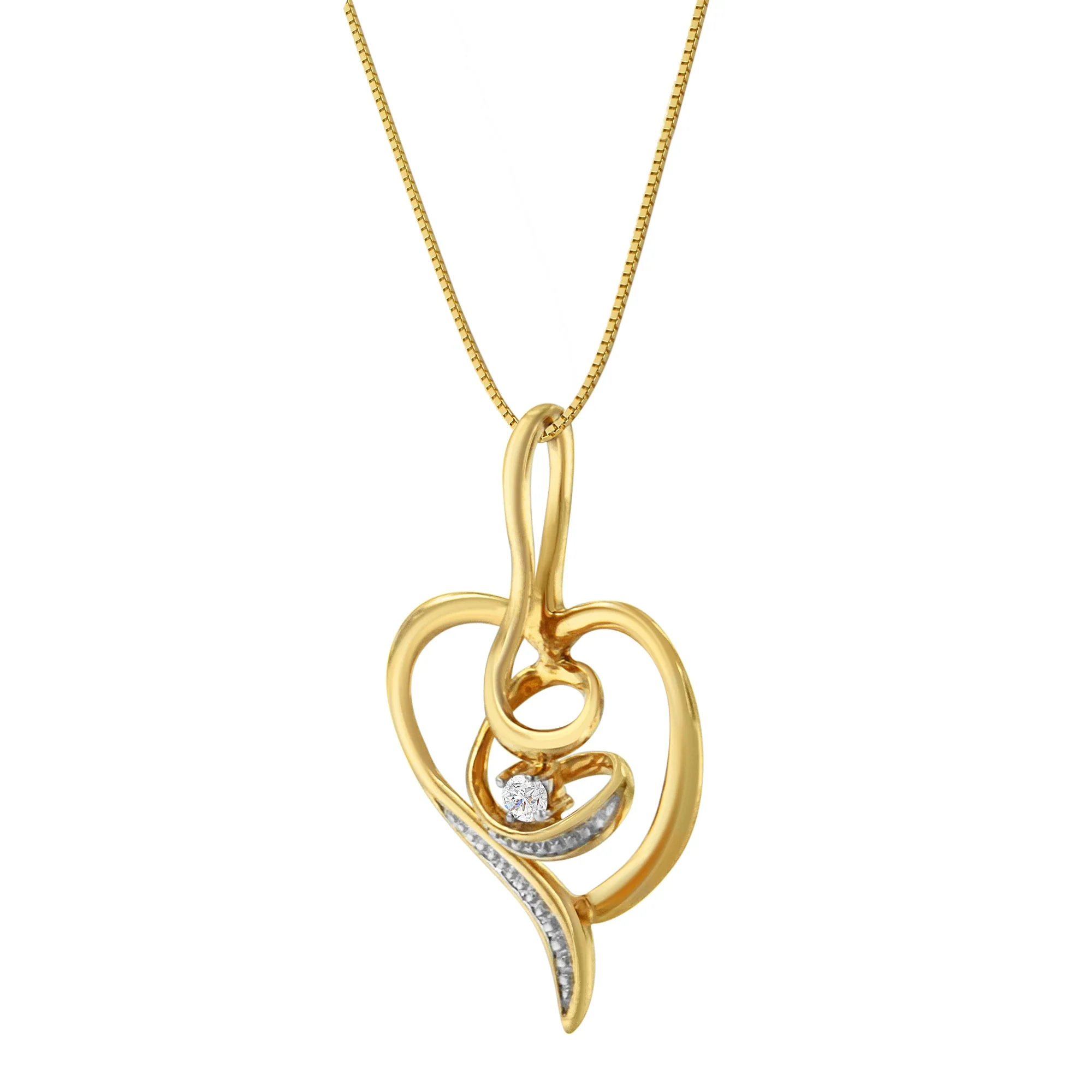 Espira 10K Yellow Gold .03 Cttw Diamond-Accented Round-Cut Diamond Swirl Open Heart 18" Pendant Necklace (I-J Color, I2-I3 Clarity) - Image 3