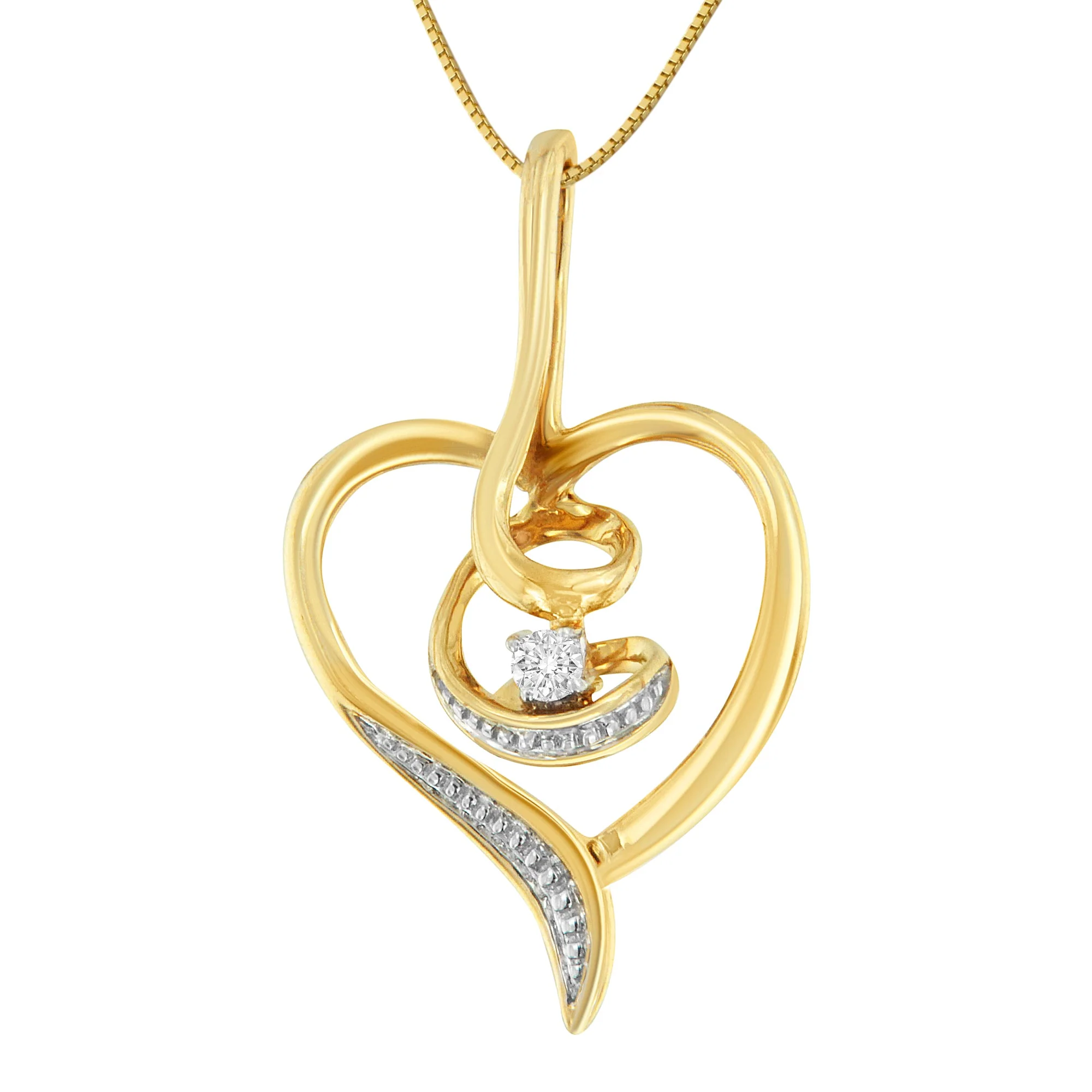 Espira 10K Yellow Gold .03 Cttw Diamond-Accented Round-Cut Diamond Swirl Open Heart 18" Pendant Necklace (I-J Color, I2-I3 Clarity) - Image 6