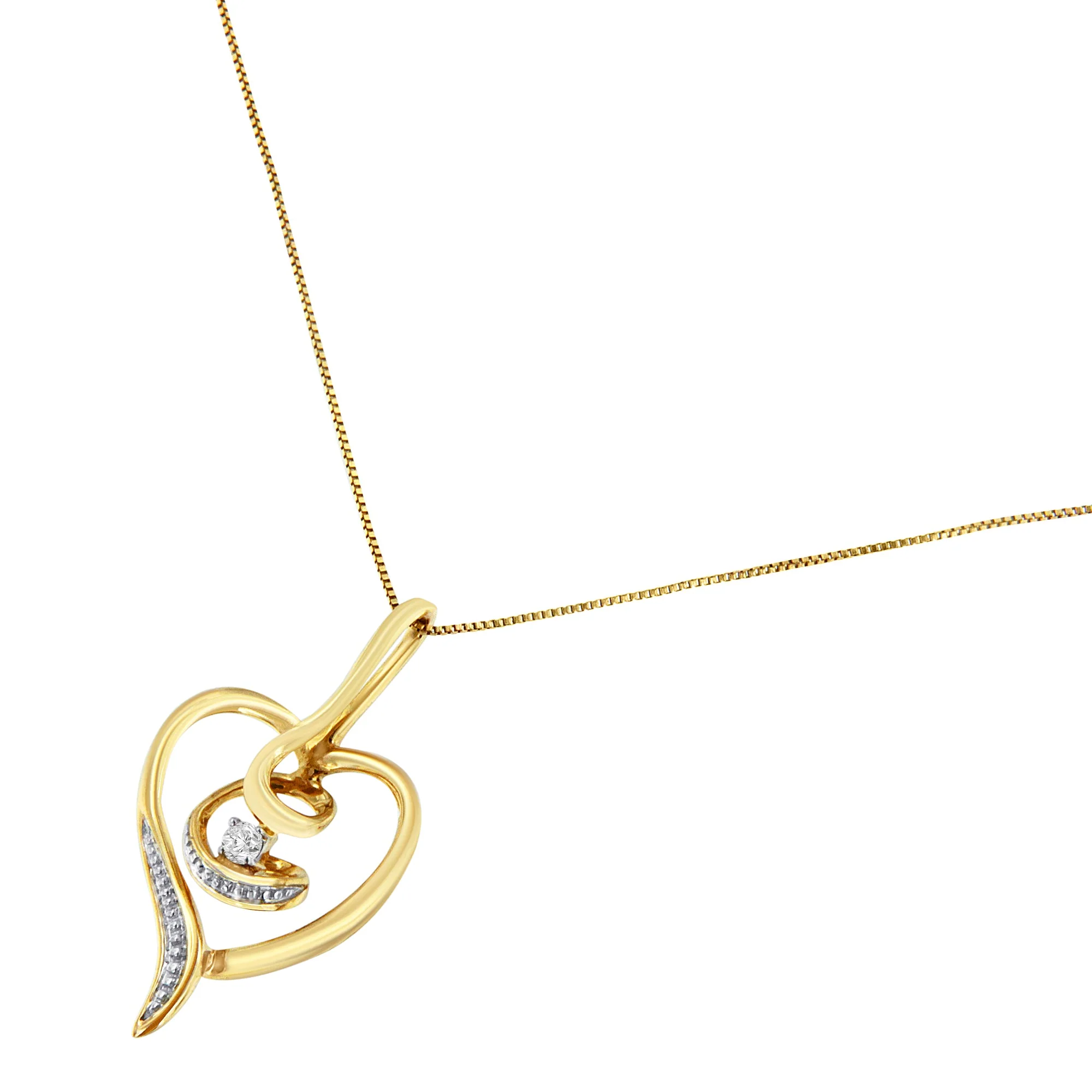 Espira 10K Yellow Gold .03 Cttw Diamond-Accented Round-Cut Diamond Swirl Open Heart 18" Pendant Necklace (I-J Color, I2-I3 Clarity) - Image 9