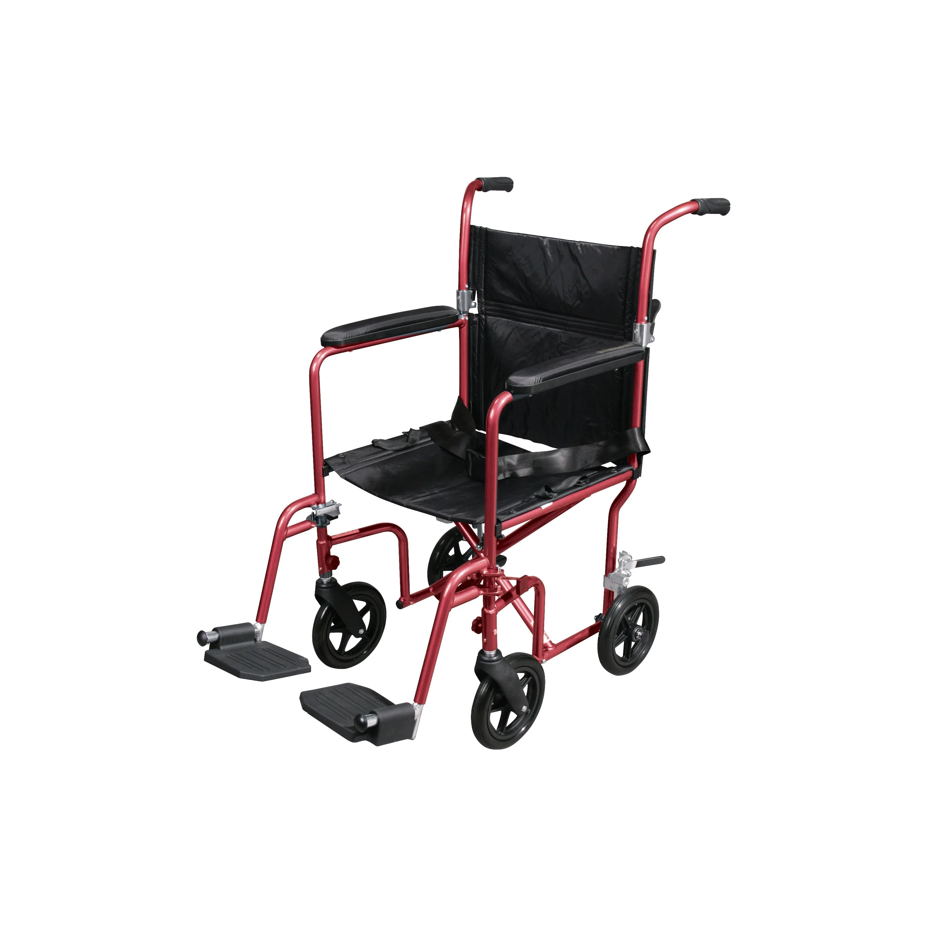 Flyweight Lightweight Transport Wheelchair with Removable Wheels, Red