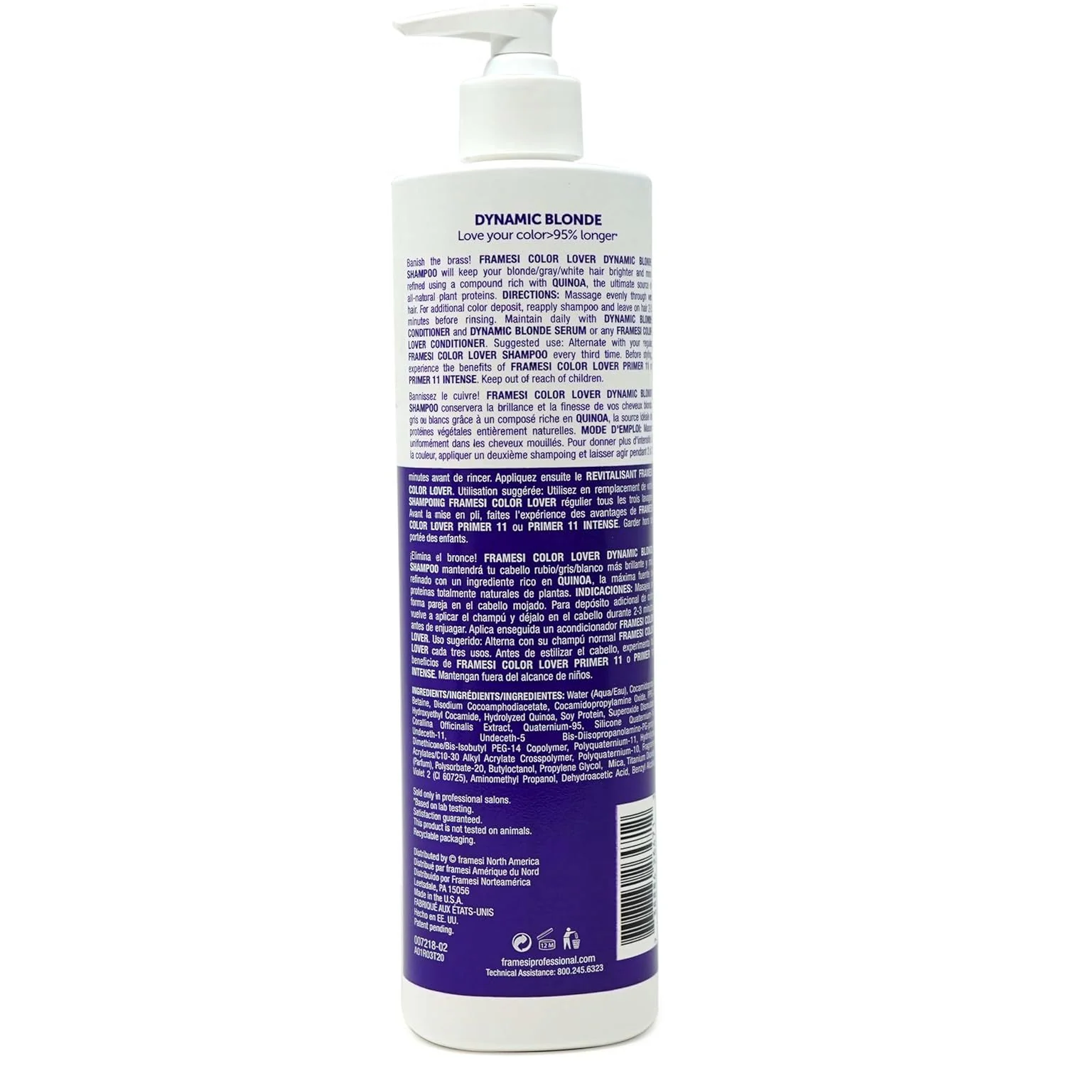 Framesi Color Lover Dynamic Blonde Conditioner, Purple Conditioner, Sulfate Free Conditioner, Color Treated Hair 16.9 Oz - Image 8