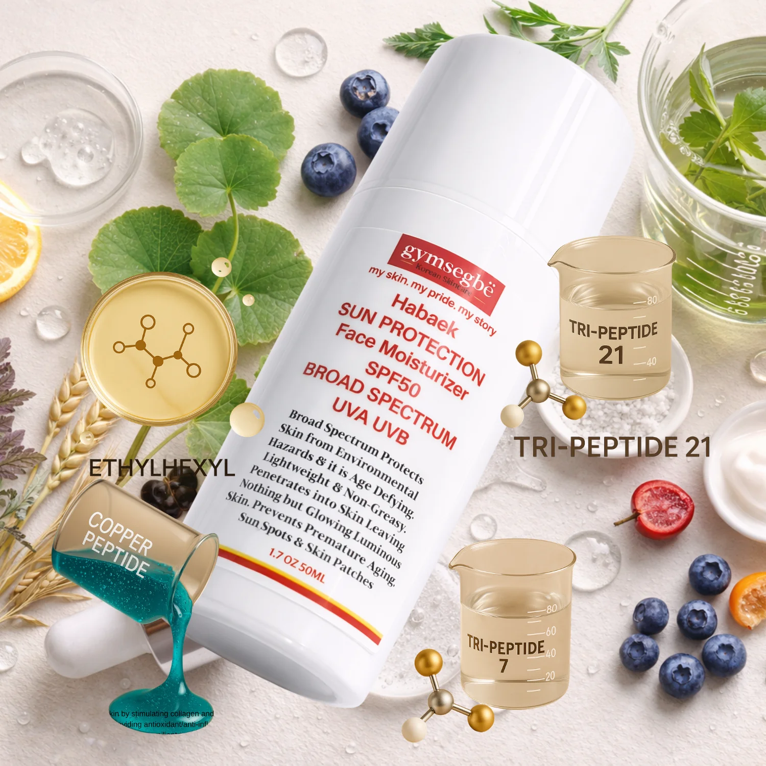 Habaek Sun Protection Face Moisturizer SPF50 | Peptides | Niacinamide - Image 3