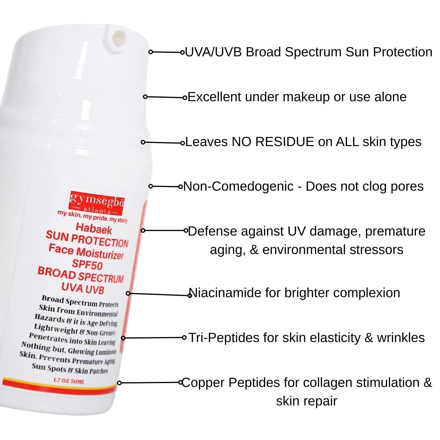 Habaek Sun Protection Face Moisturizer SPF50 | Peptides | Niacinamide - Image 9